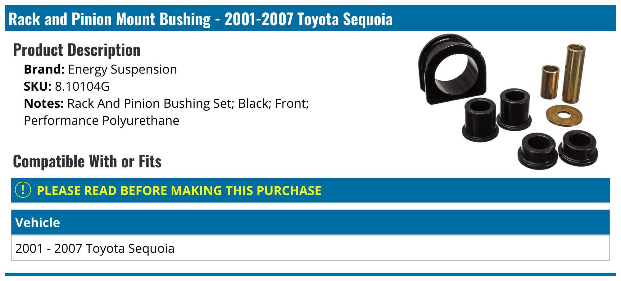 20012007 Toyota Sequoia Rack and Pinion Bushing Energy Suspension 8