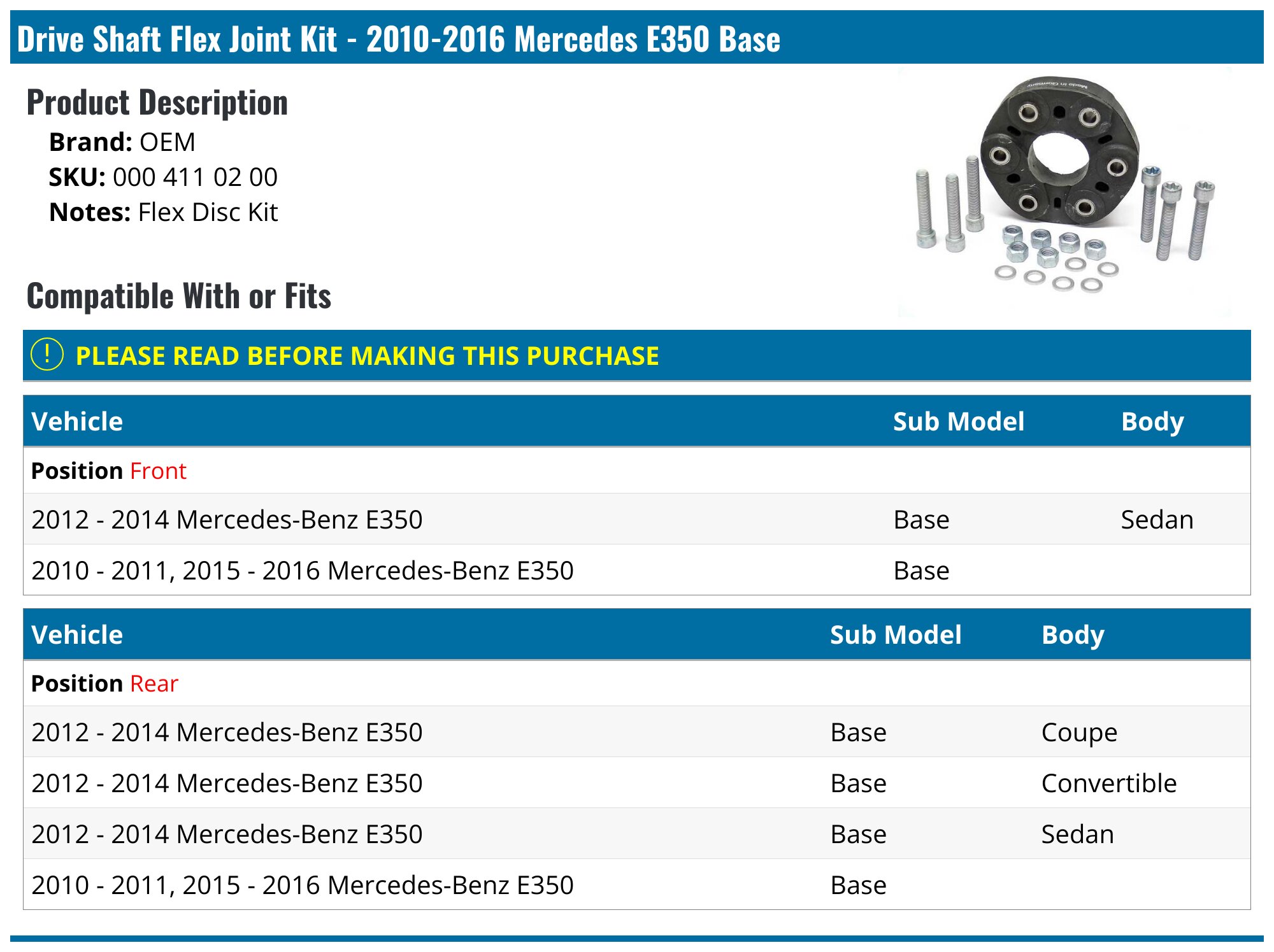 Front & Rear Driveshaft Flex Disc Joint Kit For Mercedes W211 W220 W212 – TOPAZ, Direct Fit