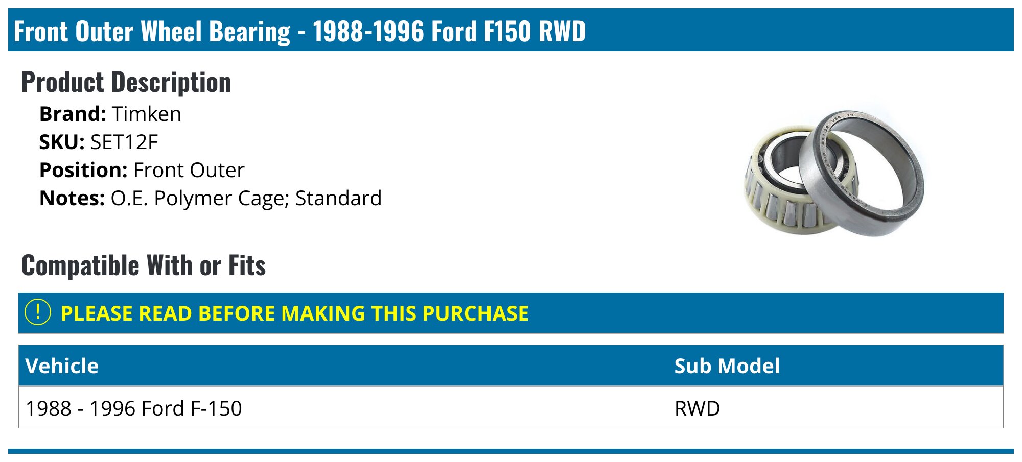 OASB USA Made Front Wheel Bearings & Seals – Ford F-150 1975-1996 RWD