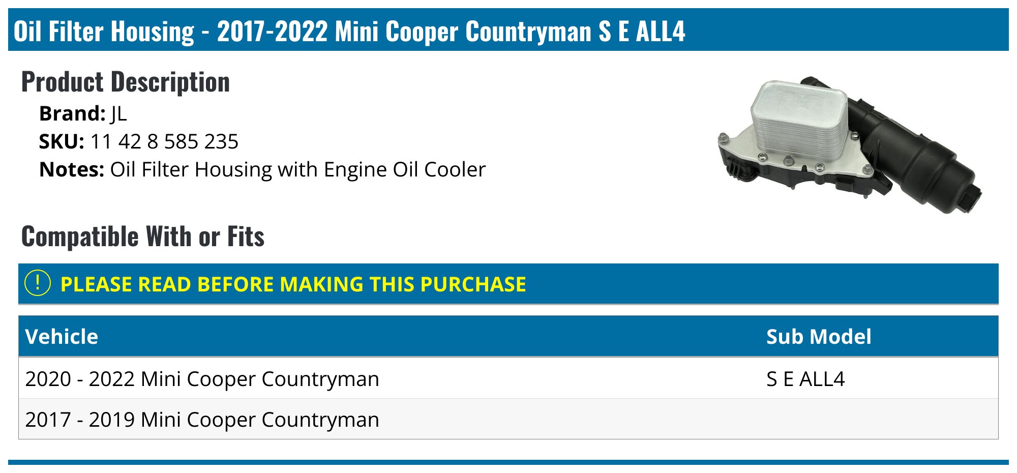 2016 MINI COOPER COUNTRYMAN S ALL4 OIL FILTER LOCATION visual data 4