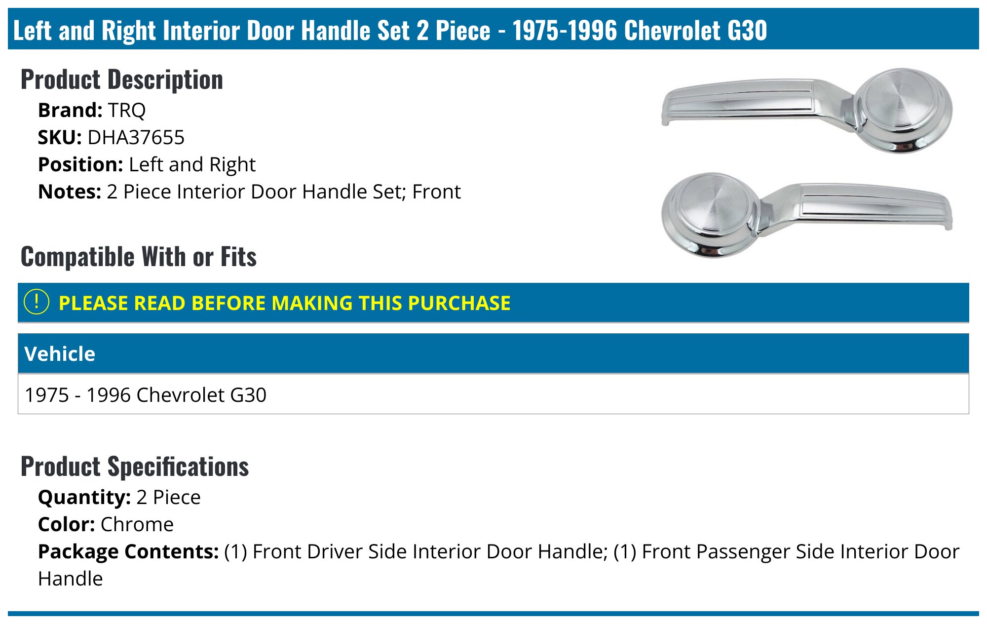Pair Of Chrome Interior Door Handles For 1975-1980 Chevrolet K10 Truck - Left & Right