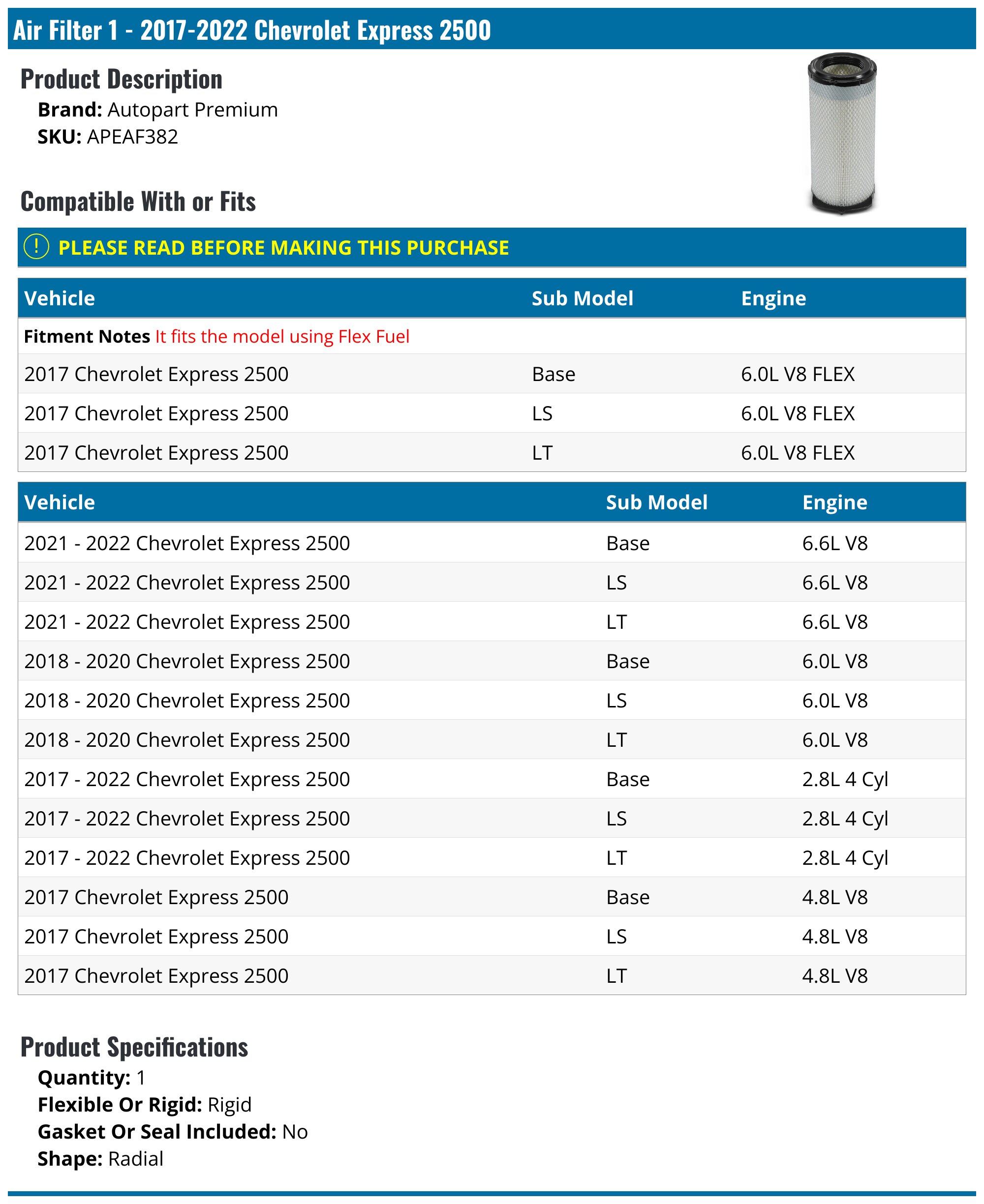 Chevrolet Express 2500 Air Filter - Filters - AC Delco Autopart Premium ...