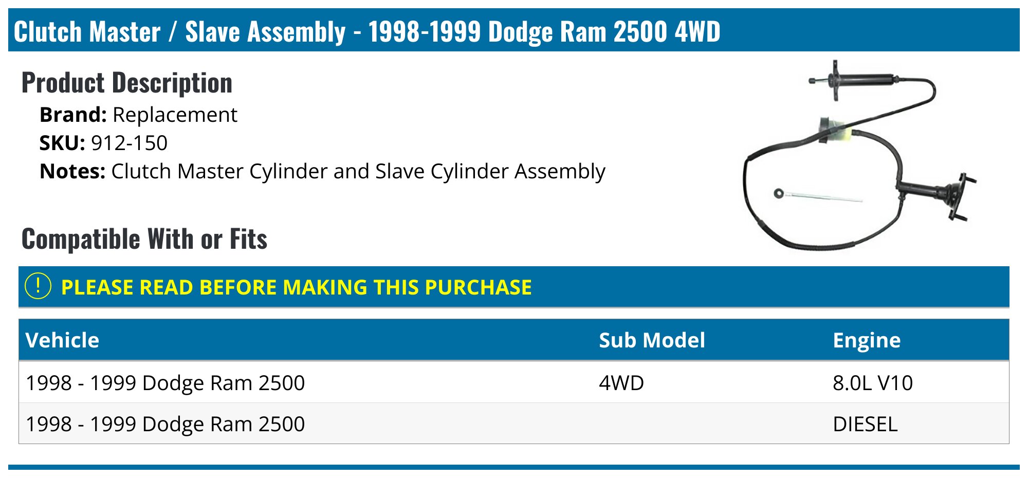 19981999 Dodge Ram 2500 Clutch Master Cylinder Replacement 912150