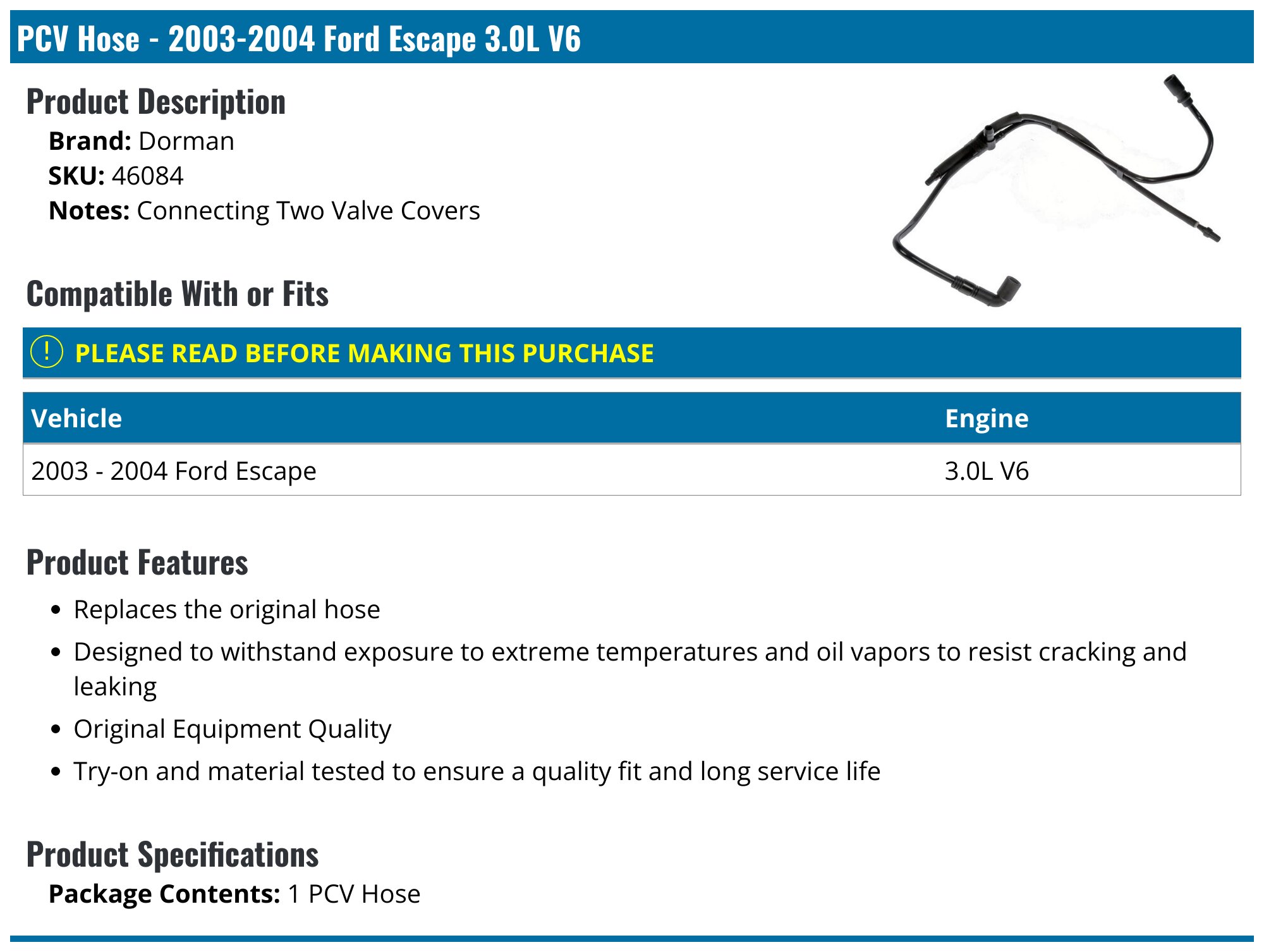 Dorman HELP! Crankcase Breather Hose 46038 | O'Reilly Auto Parts
