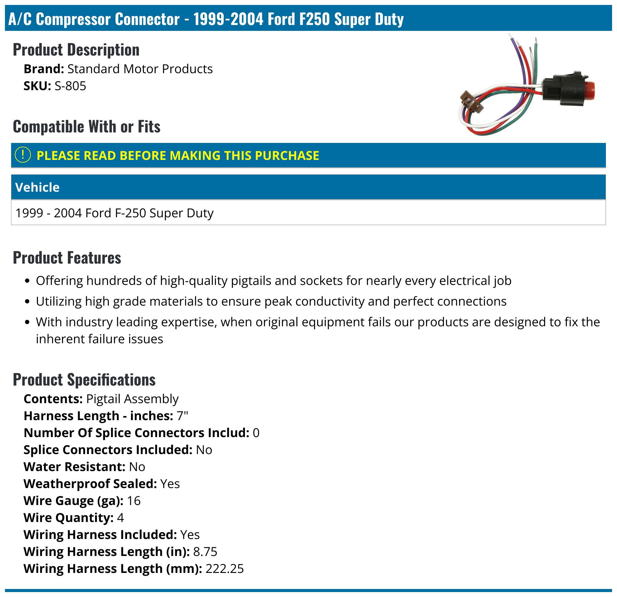 1999-2004 Ford F250 Super Duty A/C Compressor Connector - Standard ...