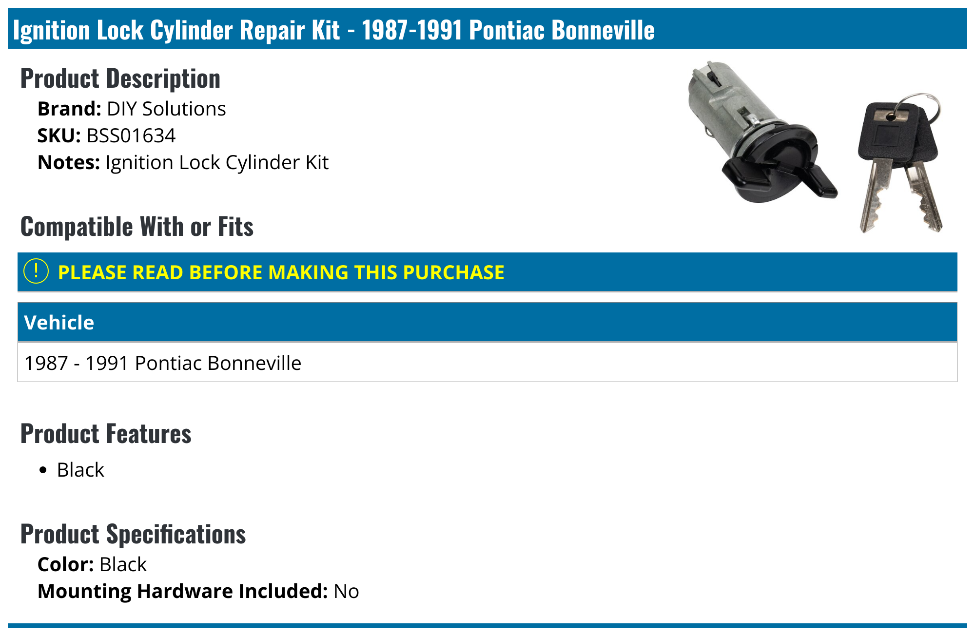 19871991 Pontiac Bonneville Ignition Lock Cylinder DIY Solutions