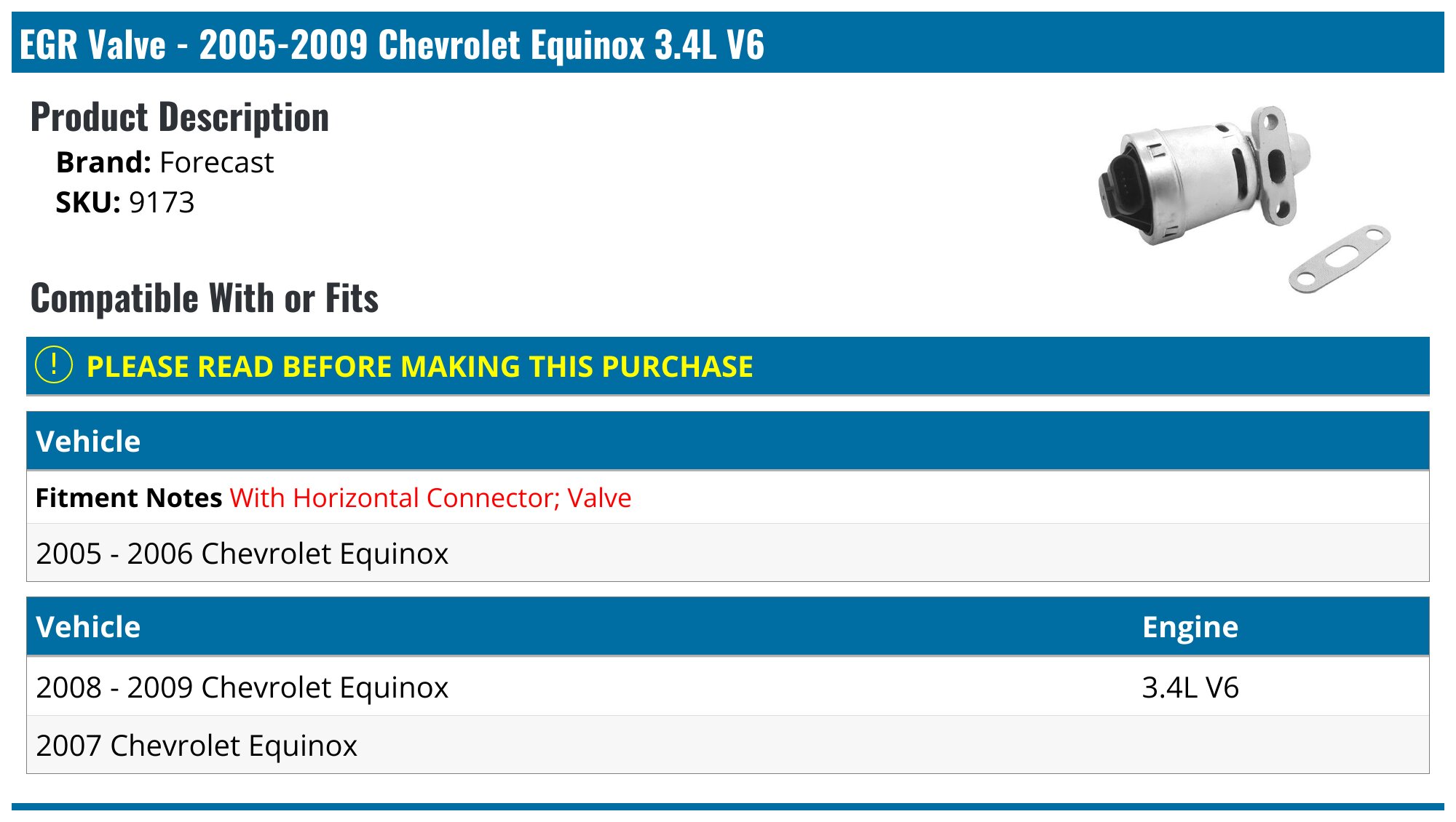 2005-2009 Chevrolet Equinox EGR Valve - Forecast 9173 - PartsGeek.com, image size:2000x1130