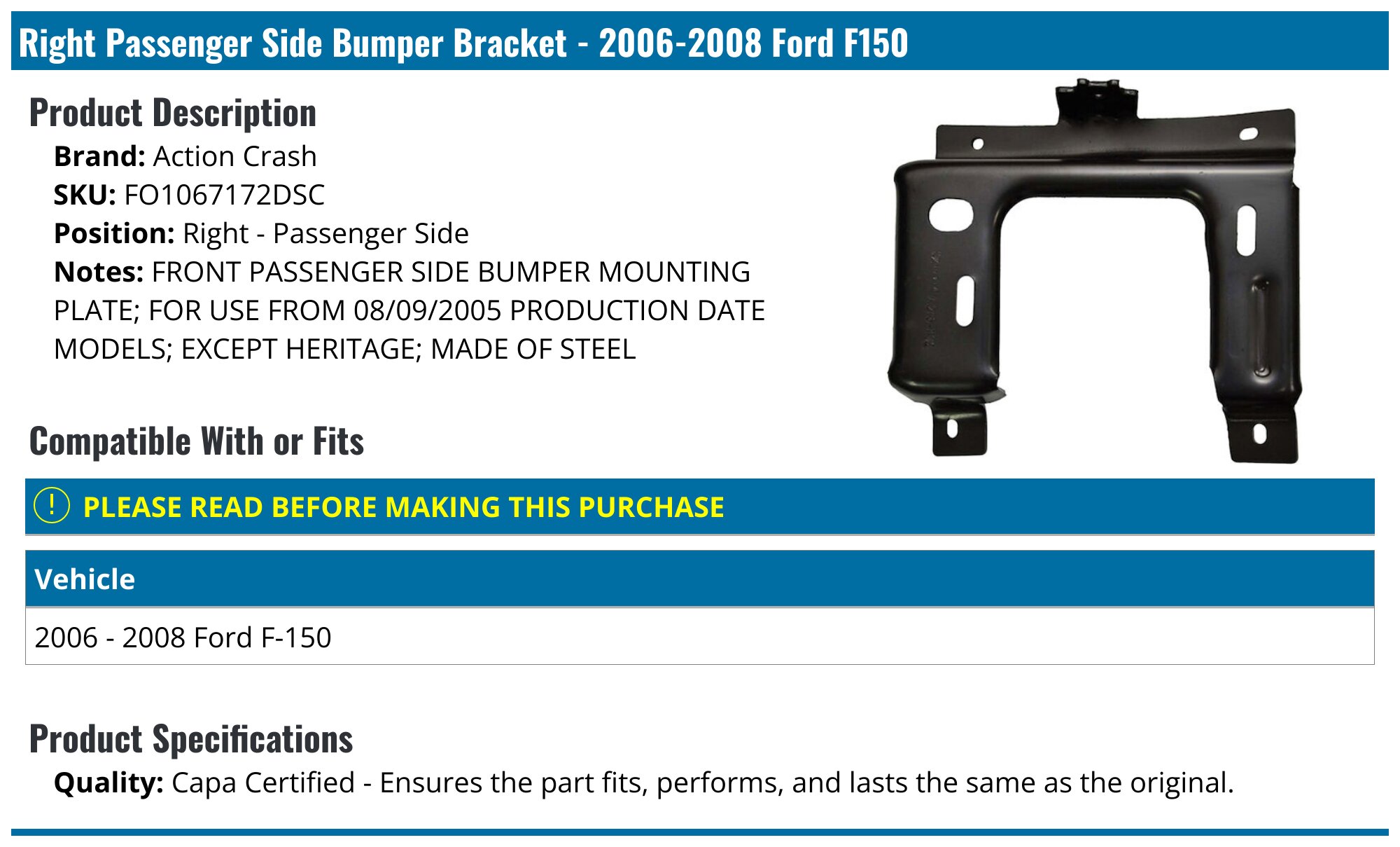 Ford F-150 2006-2008 Front Textured Lower Spoiler 06-08 FO1093107