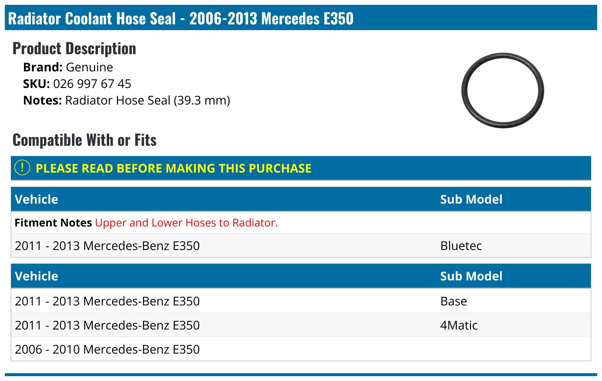 For Mercedes E550 2007 E350 2006-2009 2115014682 Lower Radiator Coolant