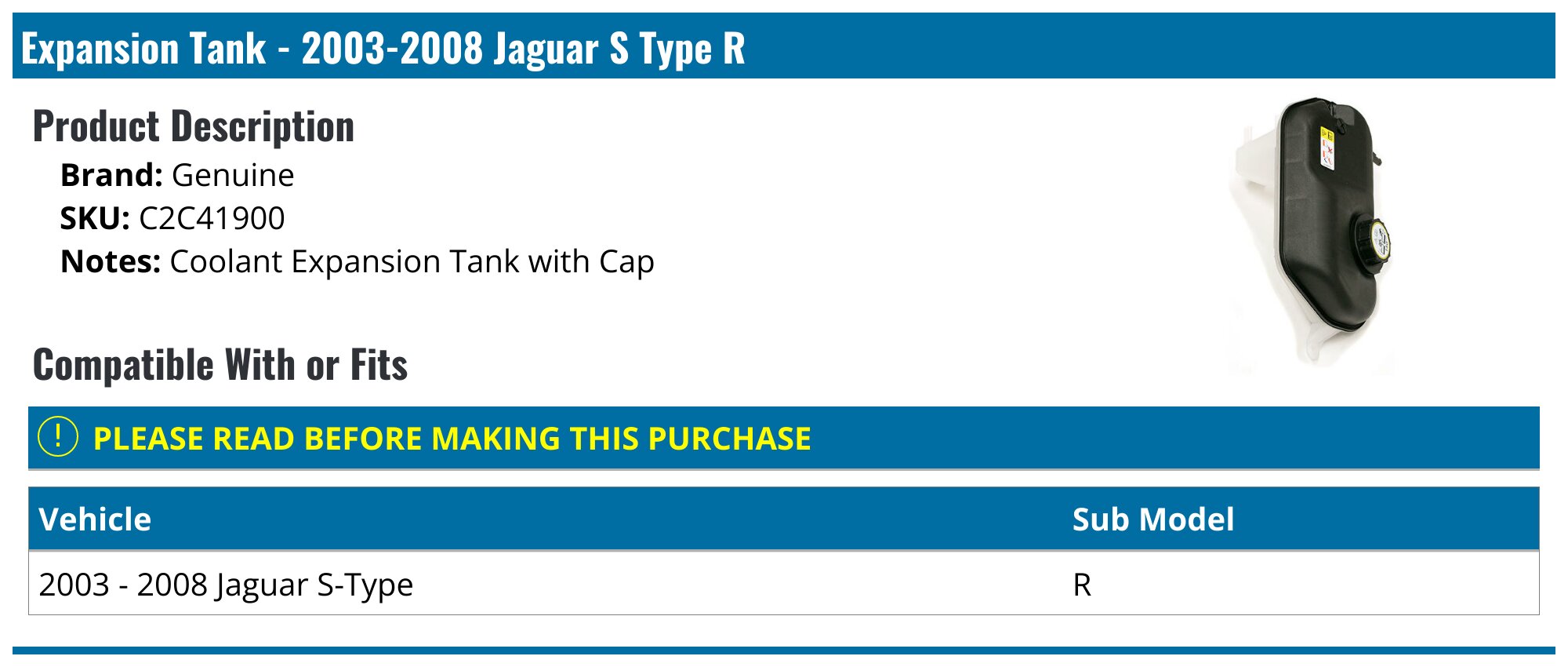 Engine Coolant Expansion Tank Cap For Jaguar S-Type XF XF XE XJ