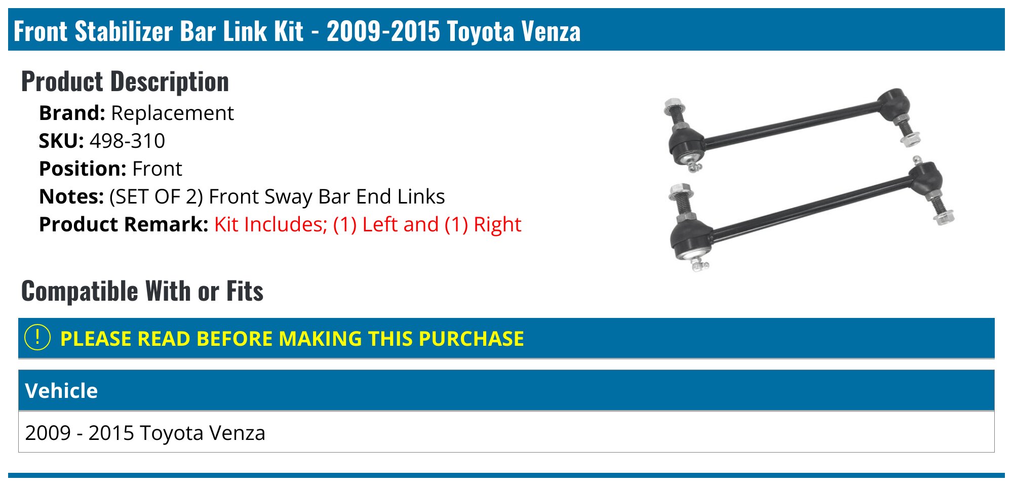 For 2009-2016 Venza  2  Front Low Control Arm Bushings Ball Joints Tie Rods 6pc