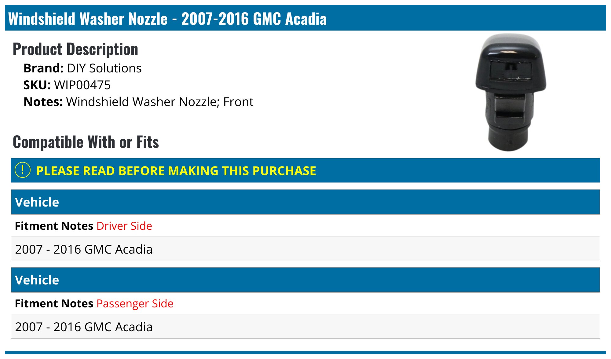 Aazon.co: G Genuine Parts 39140052 Windshield Washer Nozzle, 1.02 In - Foto 5