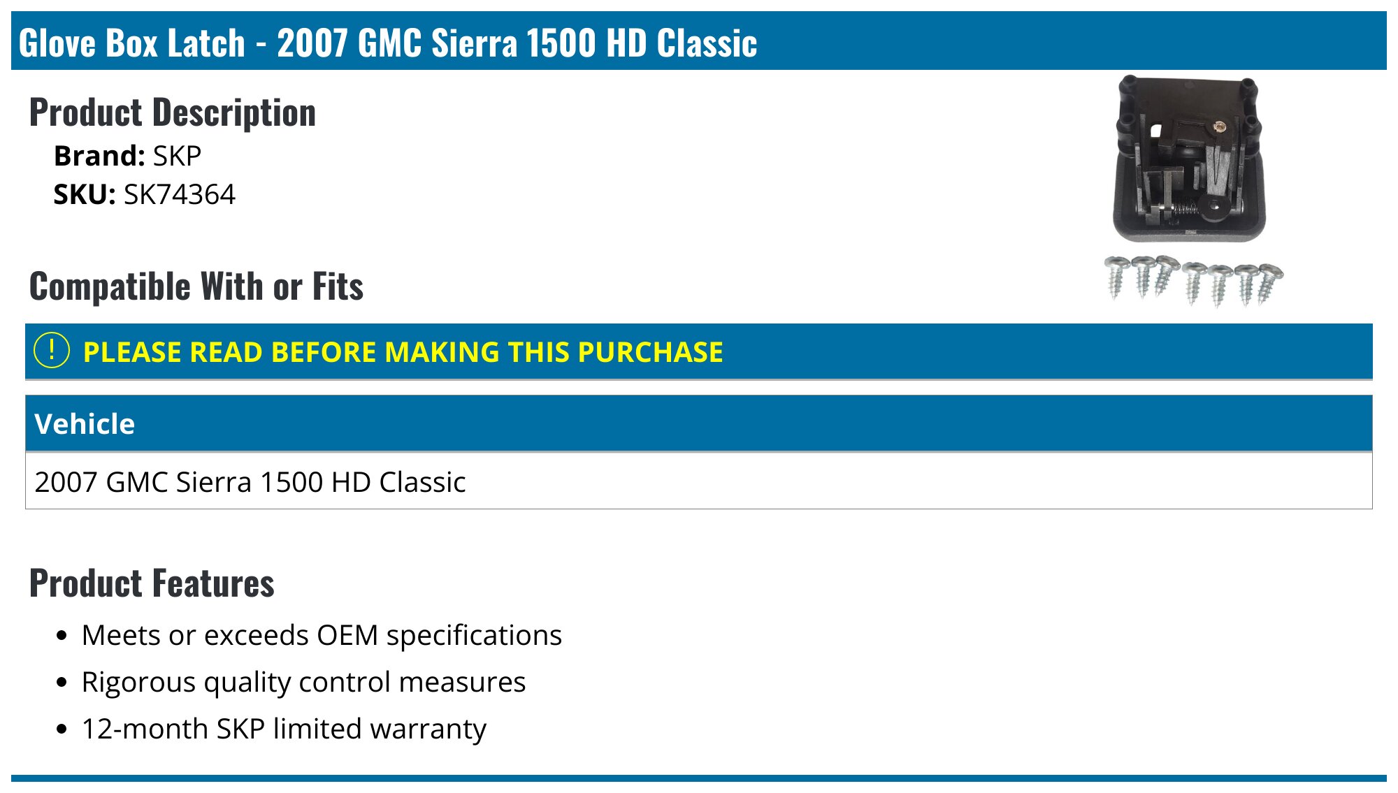 thumbnail interactive-video image 1 of Dorman Glove Box Latch Dark Gray For GMC Sierra 1500 2500 3500 Yukon 74364 1 of 6