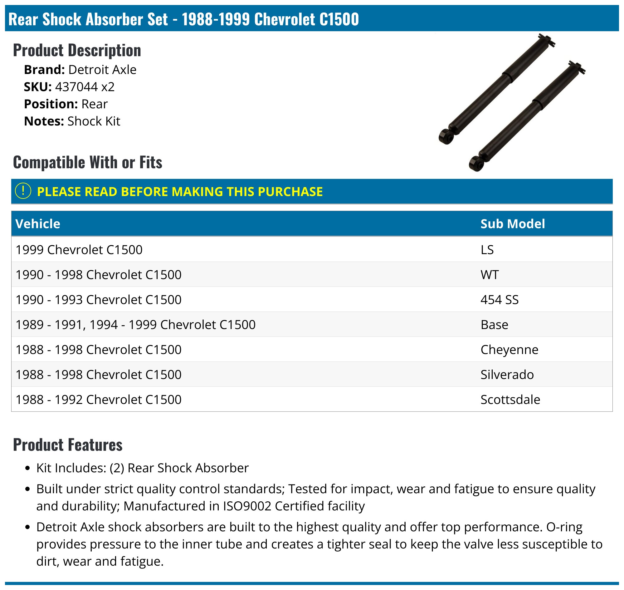 Front Rear Monroe Shocks Struts For Chevrolet Impala 5.7L 1996 1995