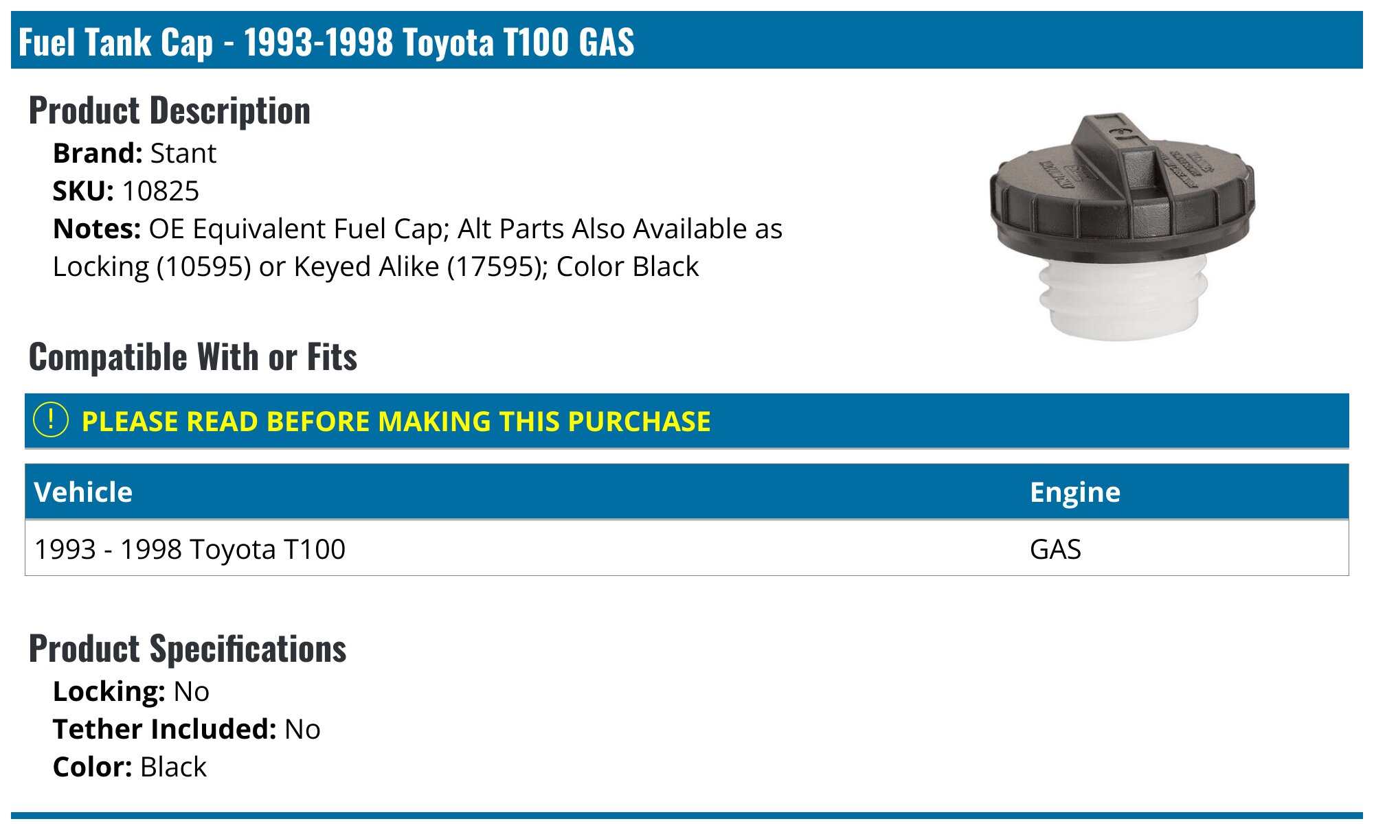 Fuel Tank Cap Stant 10825 for sale online