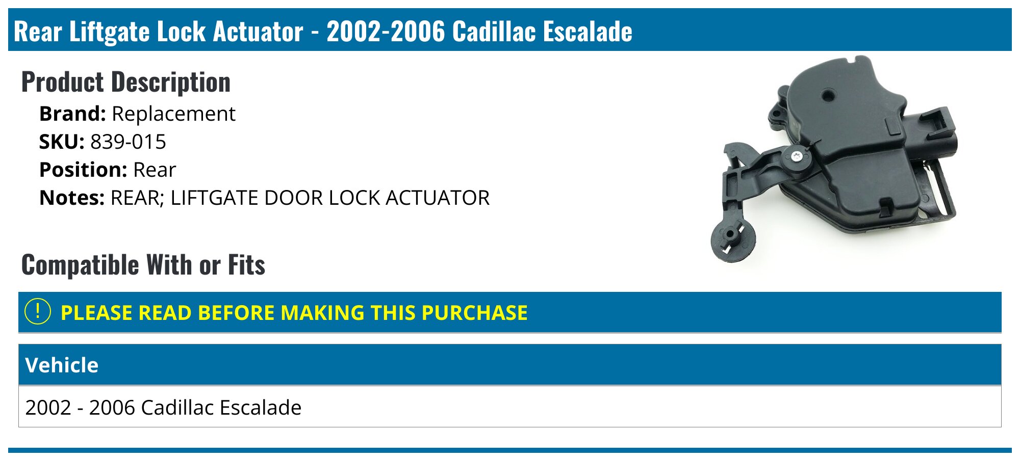 Front Left Door Lock Actuator With Latch Assembly For 2002-2006 Cadillac Escalade - Evan-Fischer 14159614