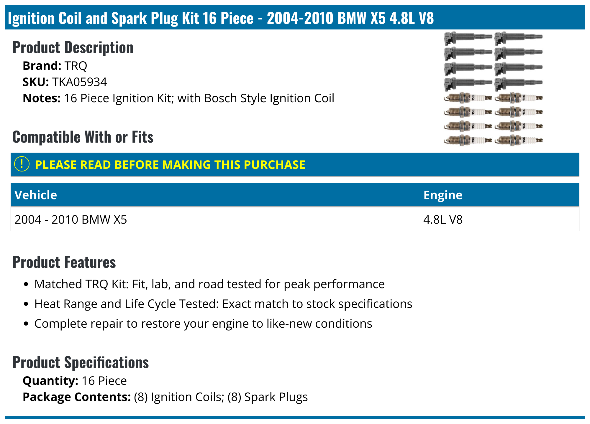 20042010 BMW X5 Ignition Coil TRQ TKA05934