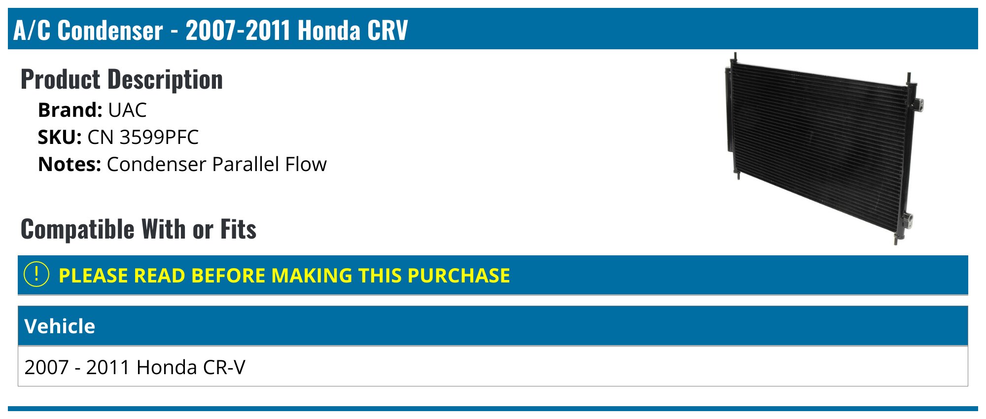 Honda New City Car AC Condenser Hatchback Hatch Back All New CRV
