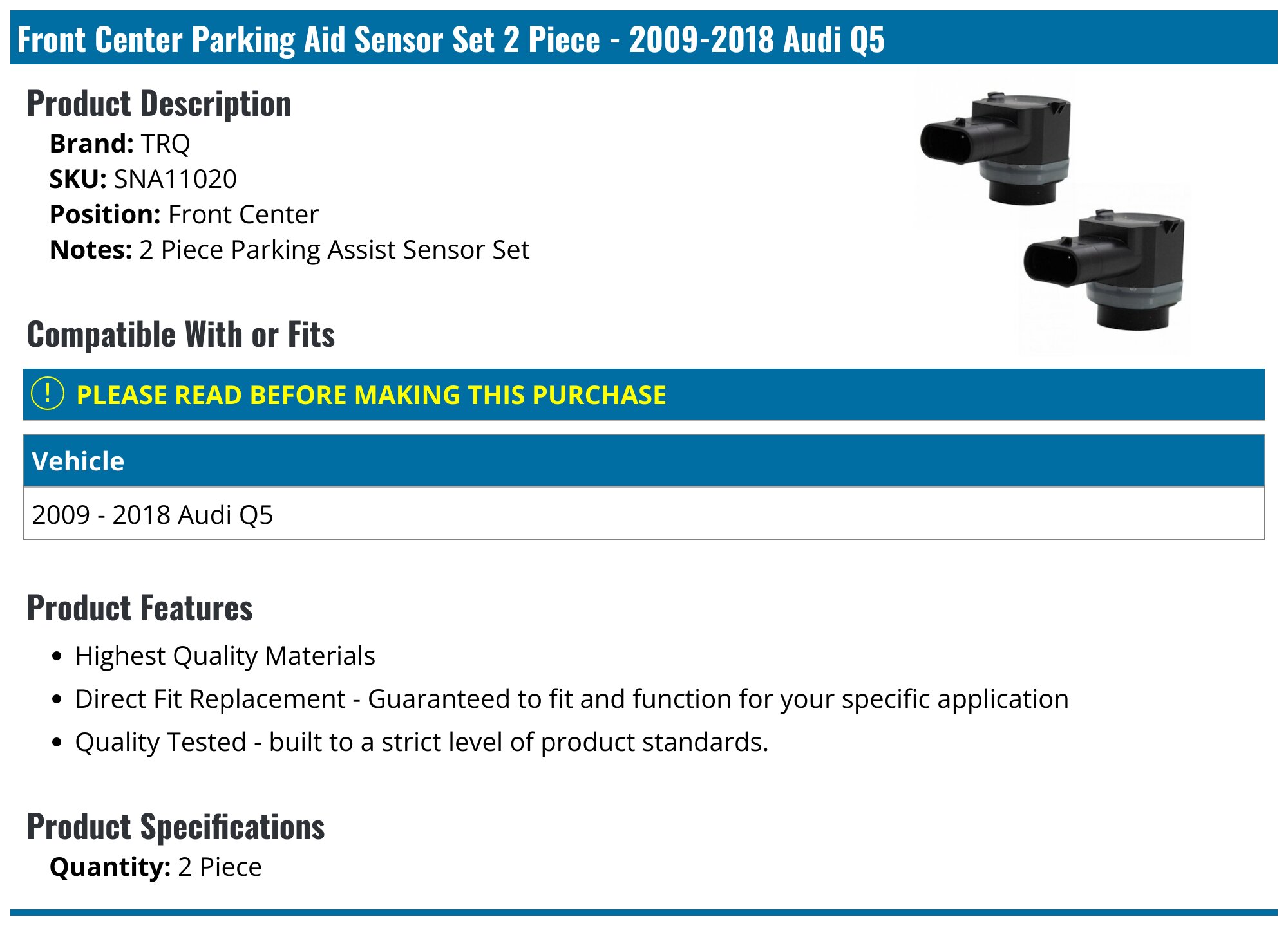 4x Rear Parking Assist Sensors For Audi A4 (2013-15), A5, A6, Q5, Q7, VW Jetta, Tiguan – Direct Replacement 1S0919275