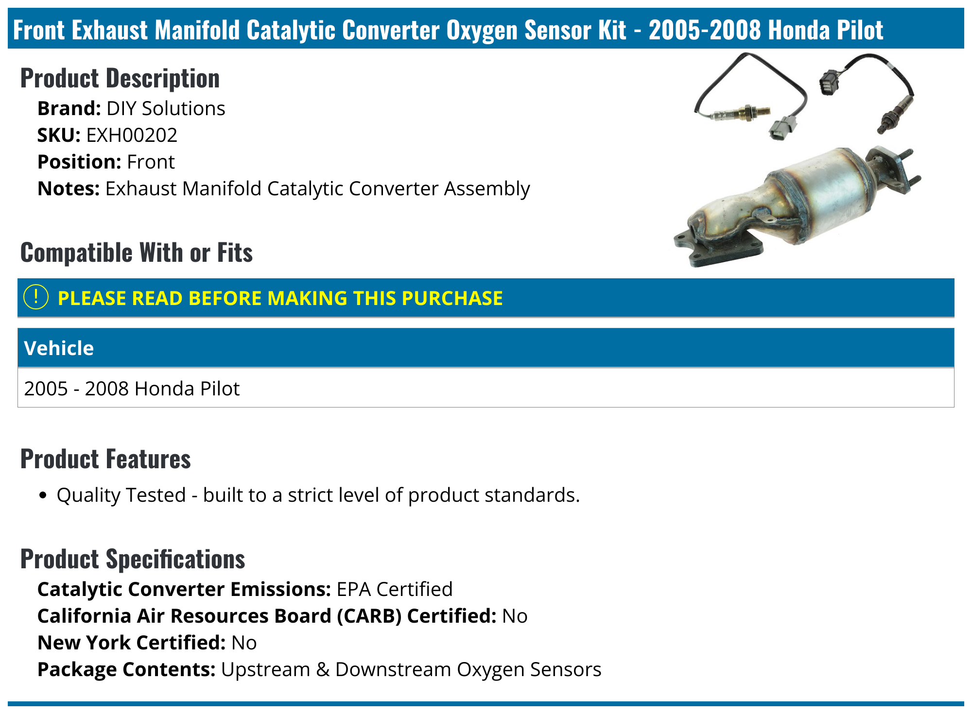 20052008 Honda Pilot Catalytic Converter DIY Solutions EXH00202