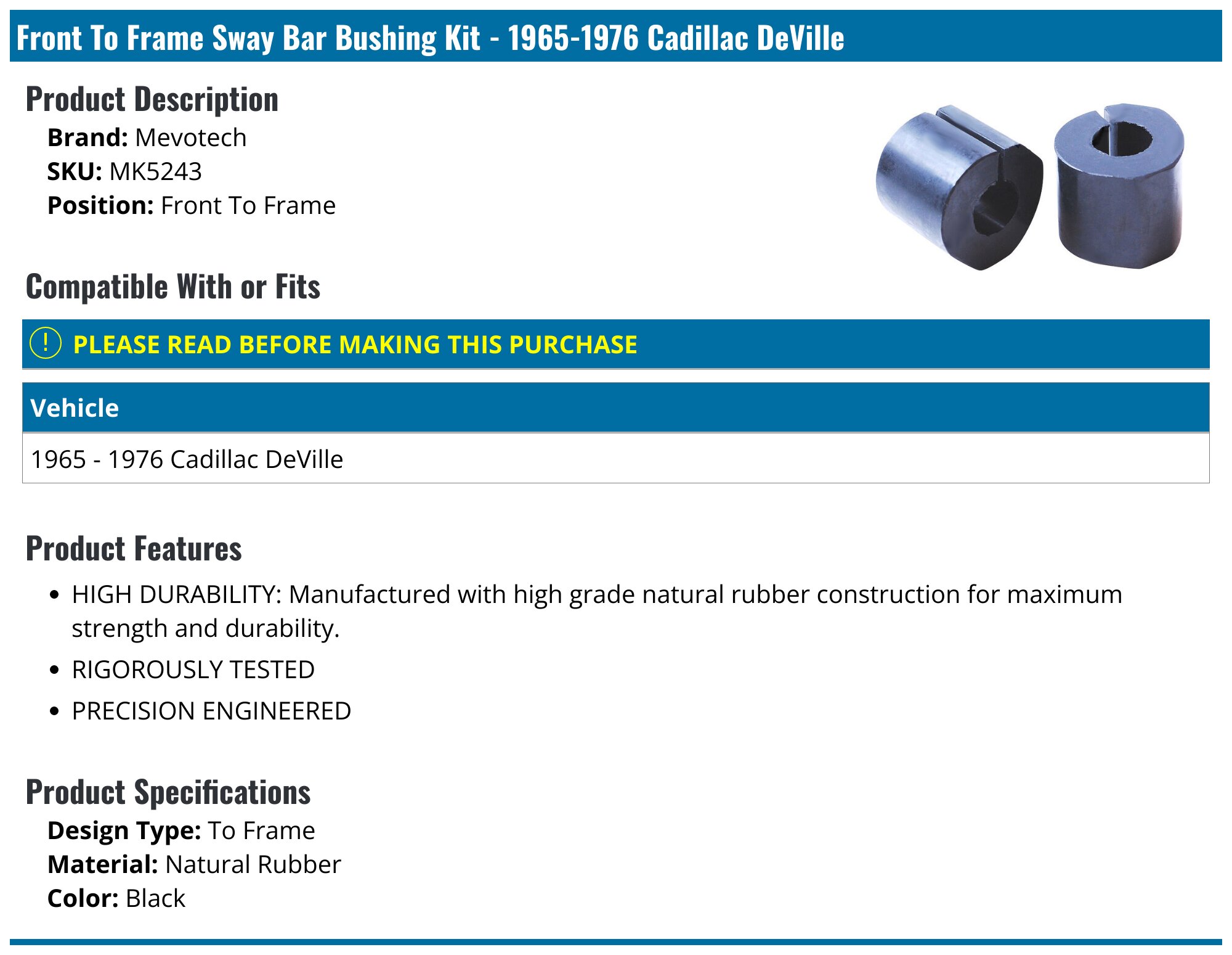 1968 - 1972 Chevelle Body to Frame Bushing Set, Convertible