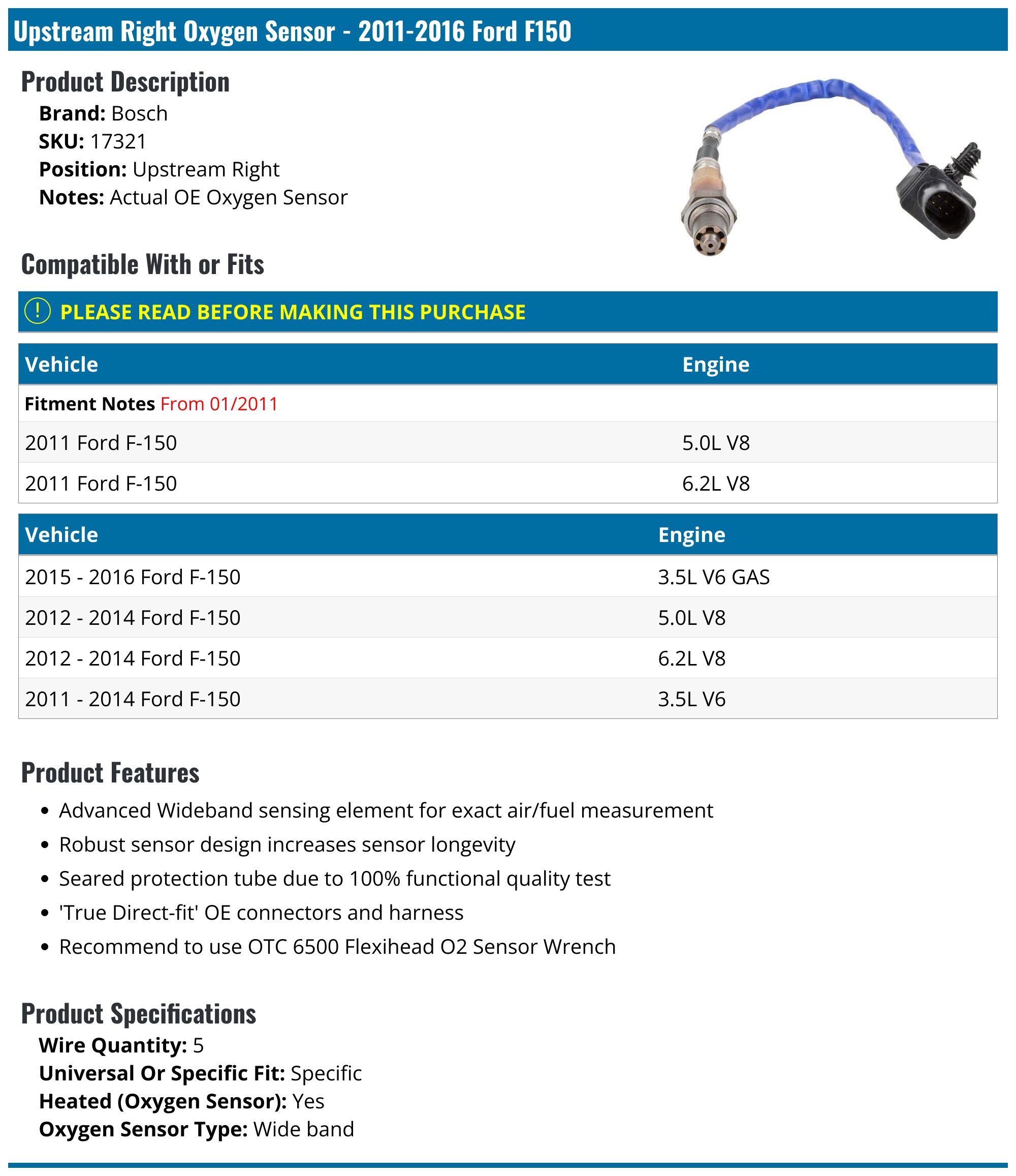 Vs 17025 Bosch 17323 Oxygen Sensor - Upstream Left Bosch 17323 Oxygen Sensor Oe Type Fitment Tool