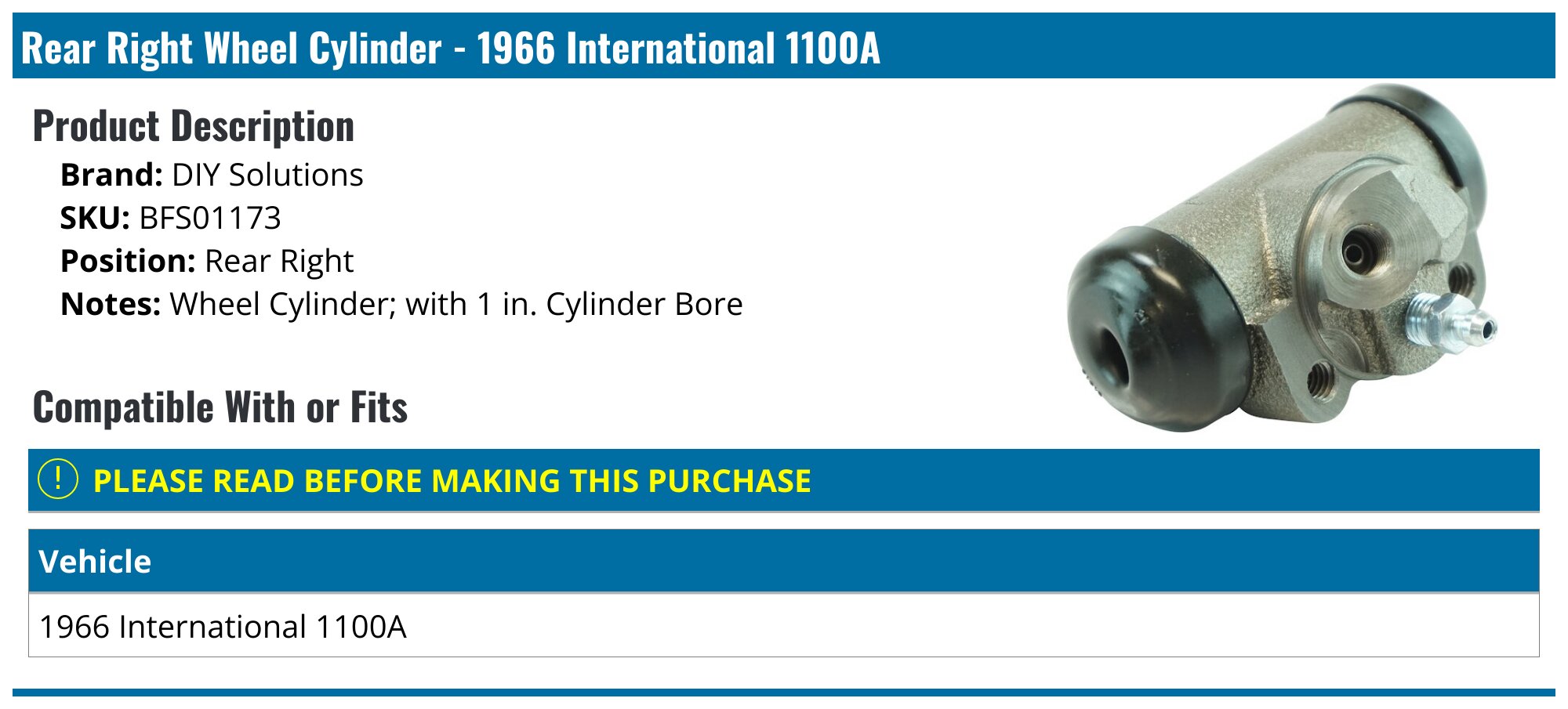 Wheel Cylinder Assembly - Right Rear - 1953-66 Ford Truck