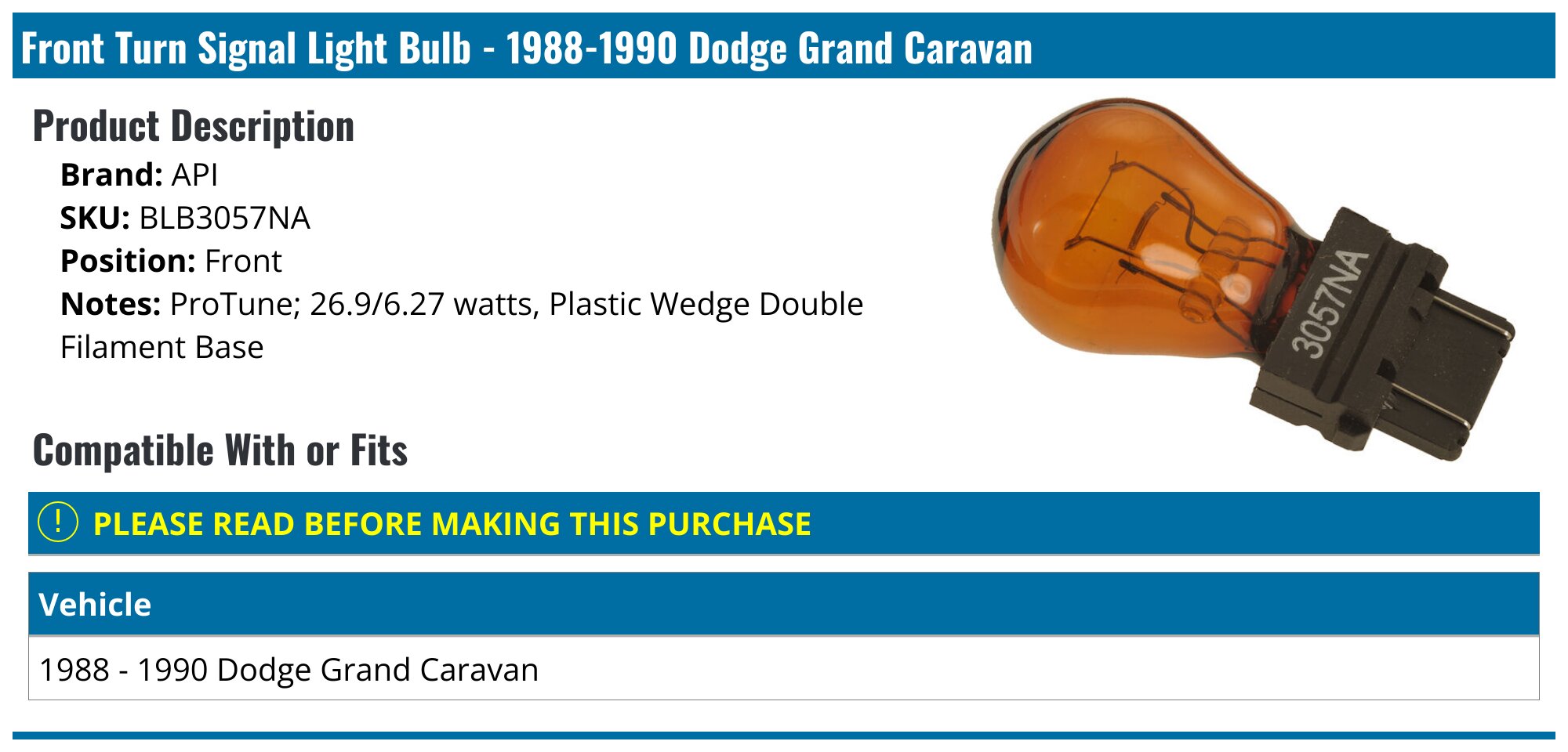 1988-1990 Dodge Grand Caravan Turn Signal Light Bulb - API 1895 ...