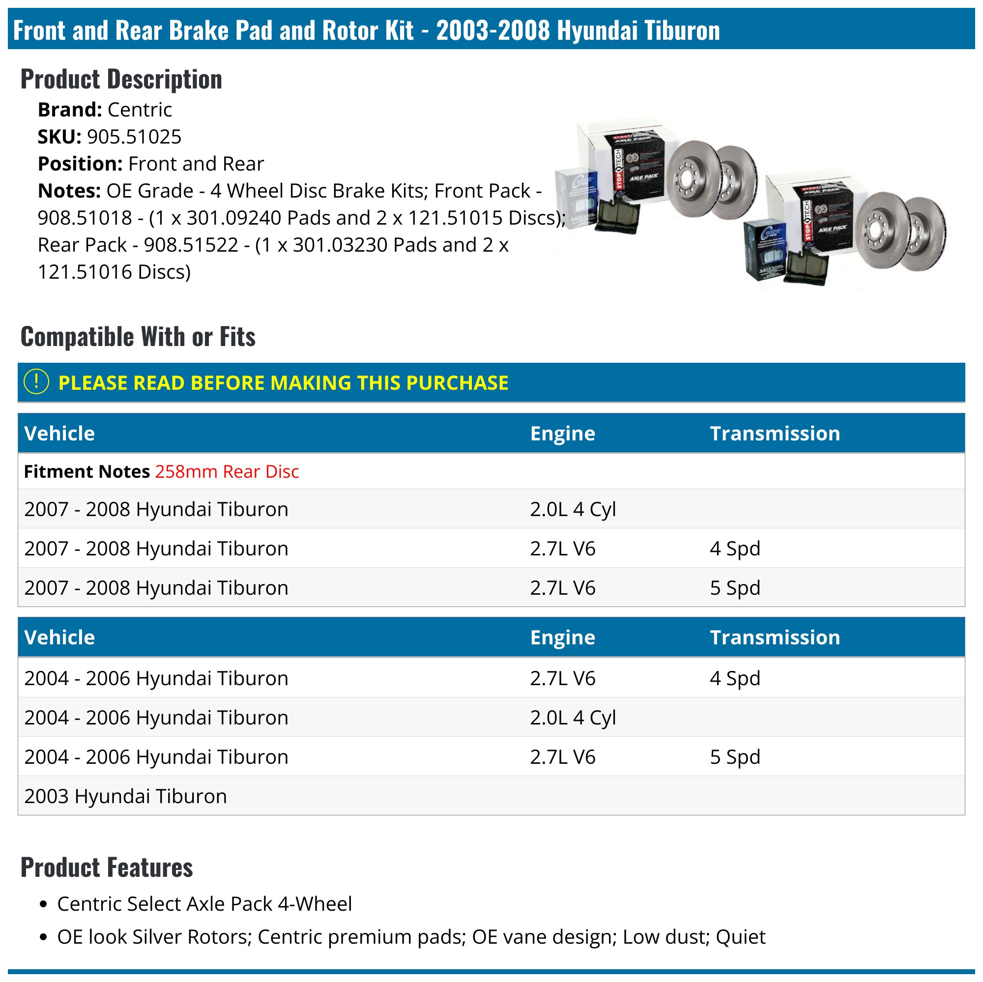 EBC Brakes S4KR Kit Number Rear Disc Brake Pad and Rotor Kit DP3528C+USR7144 Hyundai Tiburon Rear 2003-2008 for 2003-2008 Hyundai Tiburon S4KR1247 | Vivid Racing