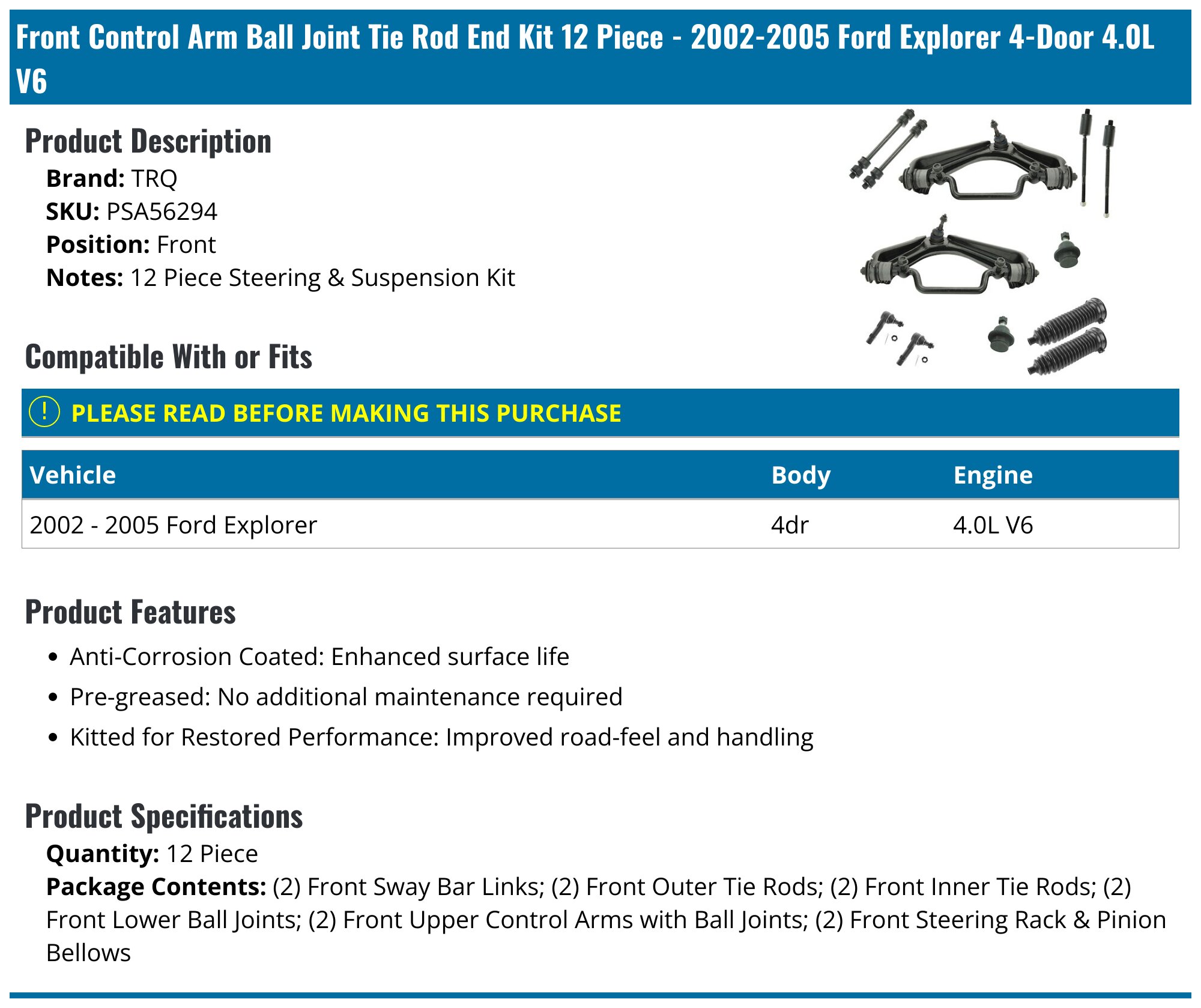 2002-2005 Ford Explorer Control Arm - TRQ PSA56294 - Front - PartsGeek.com
