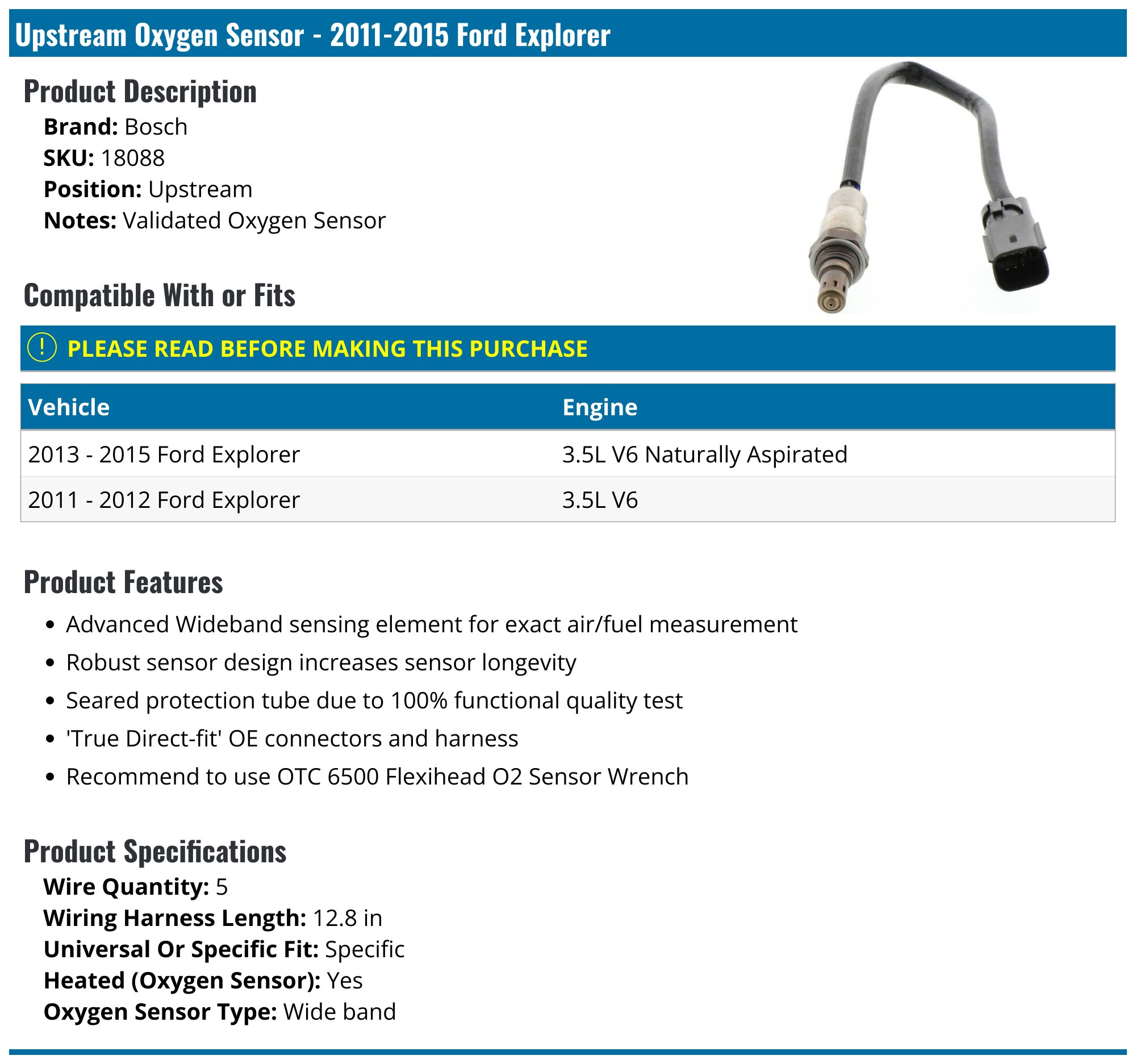 Bosch 18081 Air Fuel Ratio Sensor For Lexus Scion Subaru Toyota | Upstream 4-Wire O2