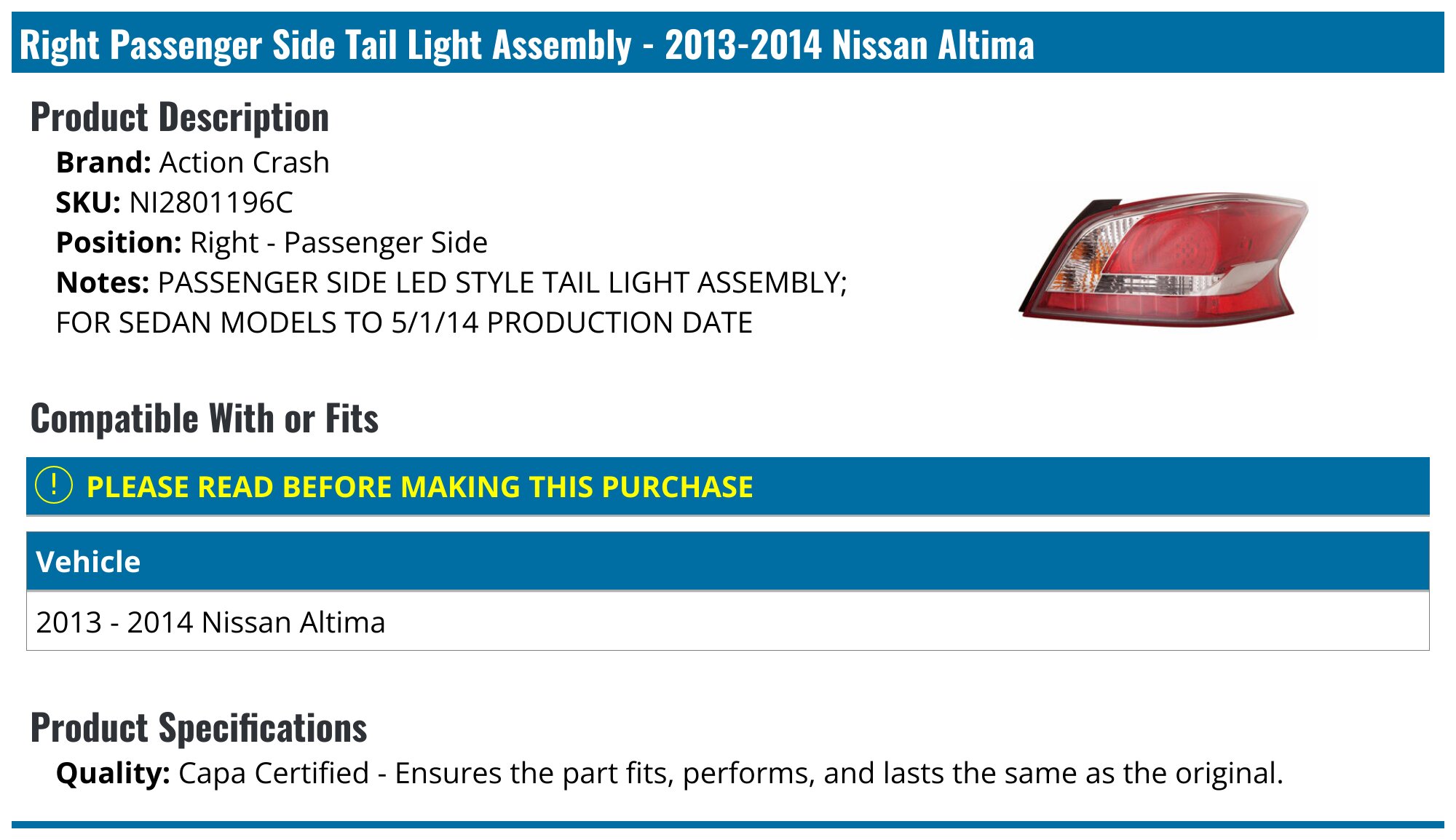 Aazon.co: SPPC L.E.D Taillights Black Assebly Set For Nissan Altia 2 Door - (Pair) Includes - Foto 2