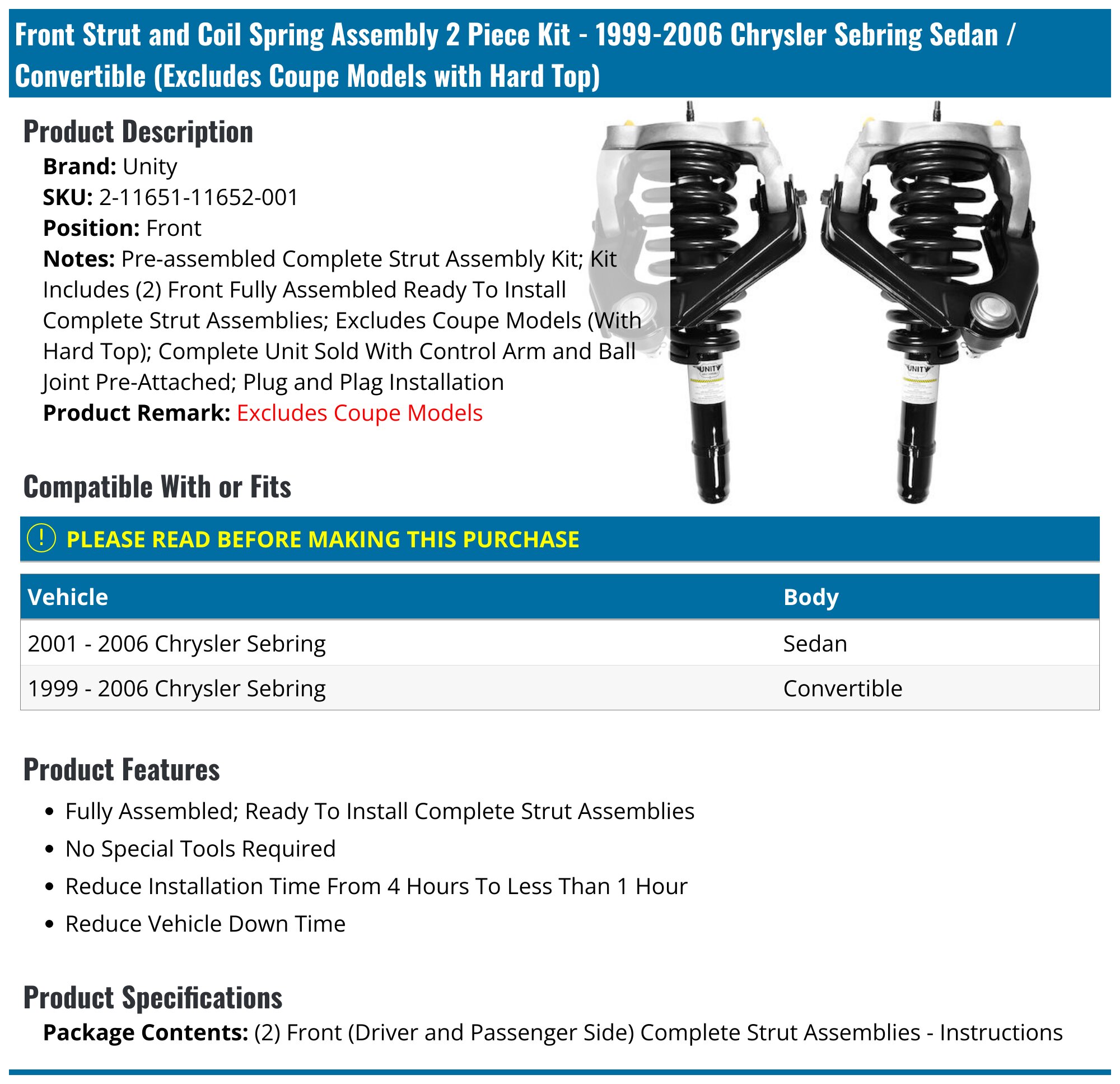 Detroit Axle 10-Piece Front Suspension Kit For Chrysler Sebring & Dodge Stratus (2001-2005)