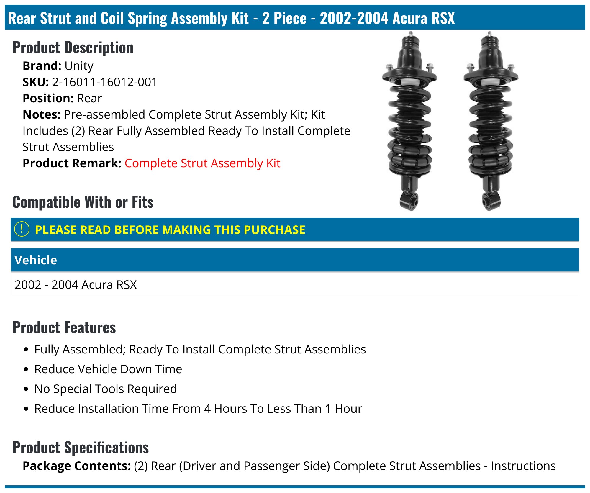 Pair Rear L-R Quick Complete Strut-Coil Spring Assembly For 2002-2004