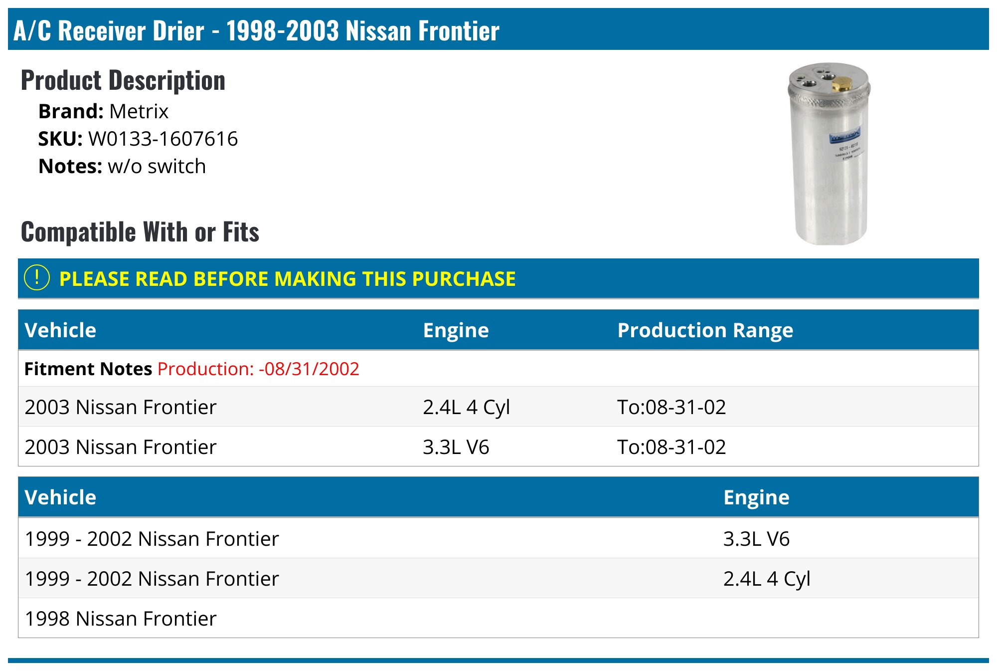 Auto Dynasty Aluminum A/C Condenser Replacement For Nissan Frontier & Xterra 2003-2004 - DPI 3100 Style