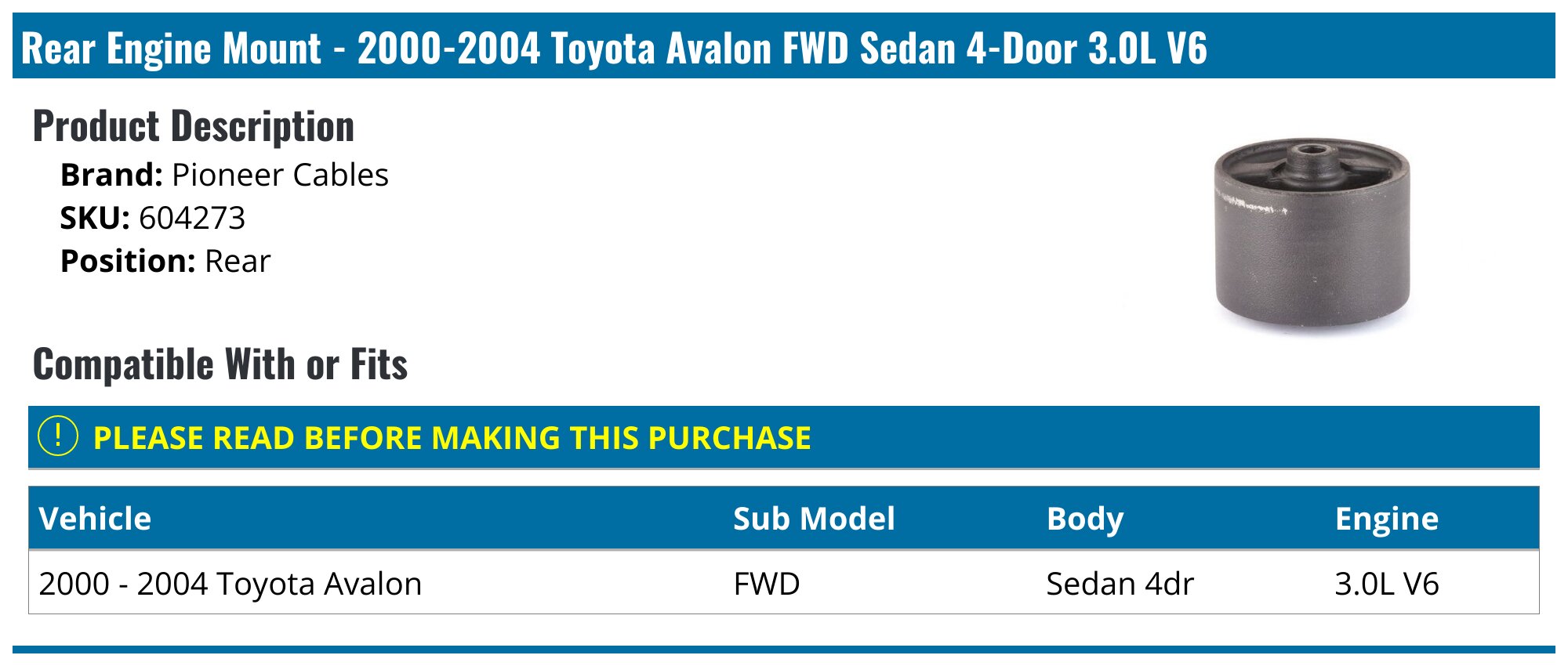 Front Engine Mount - 2000-2004 Toyota Avalon 3.0L V6 - Westar 7935-02212594