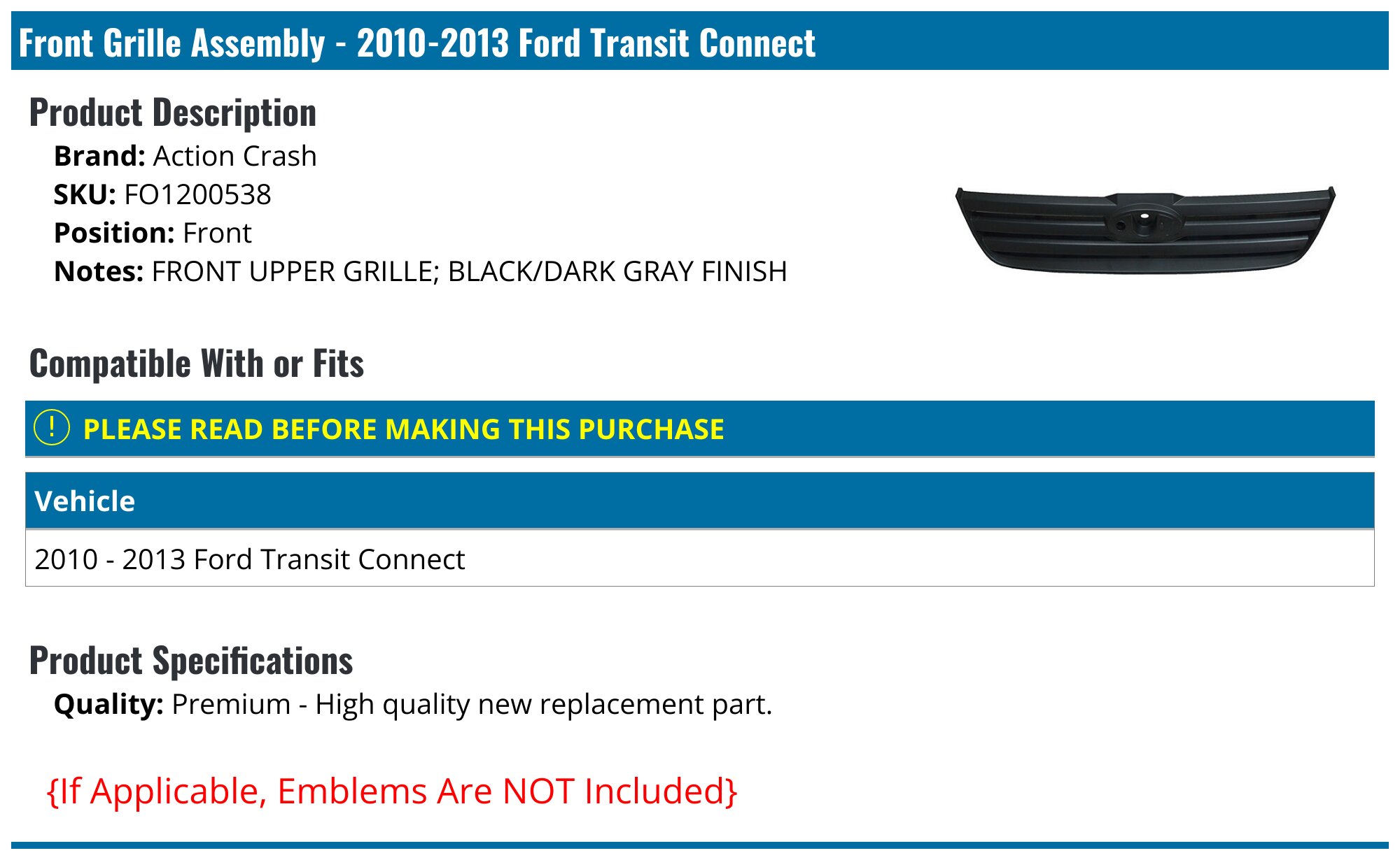 TRANSIT CONNECT REAR O/S BUMPER END CAP TORQUE GREY – Ford Online UK