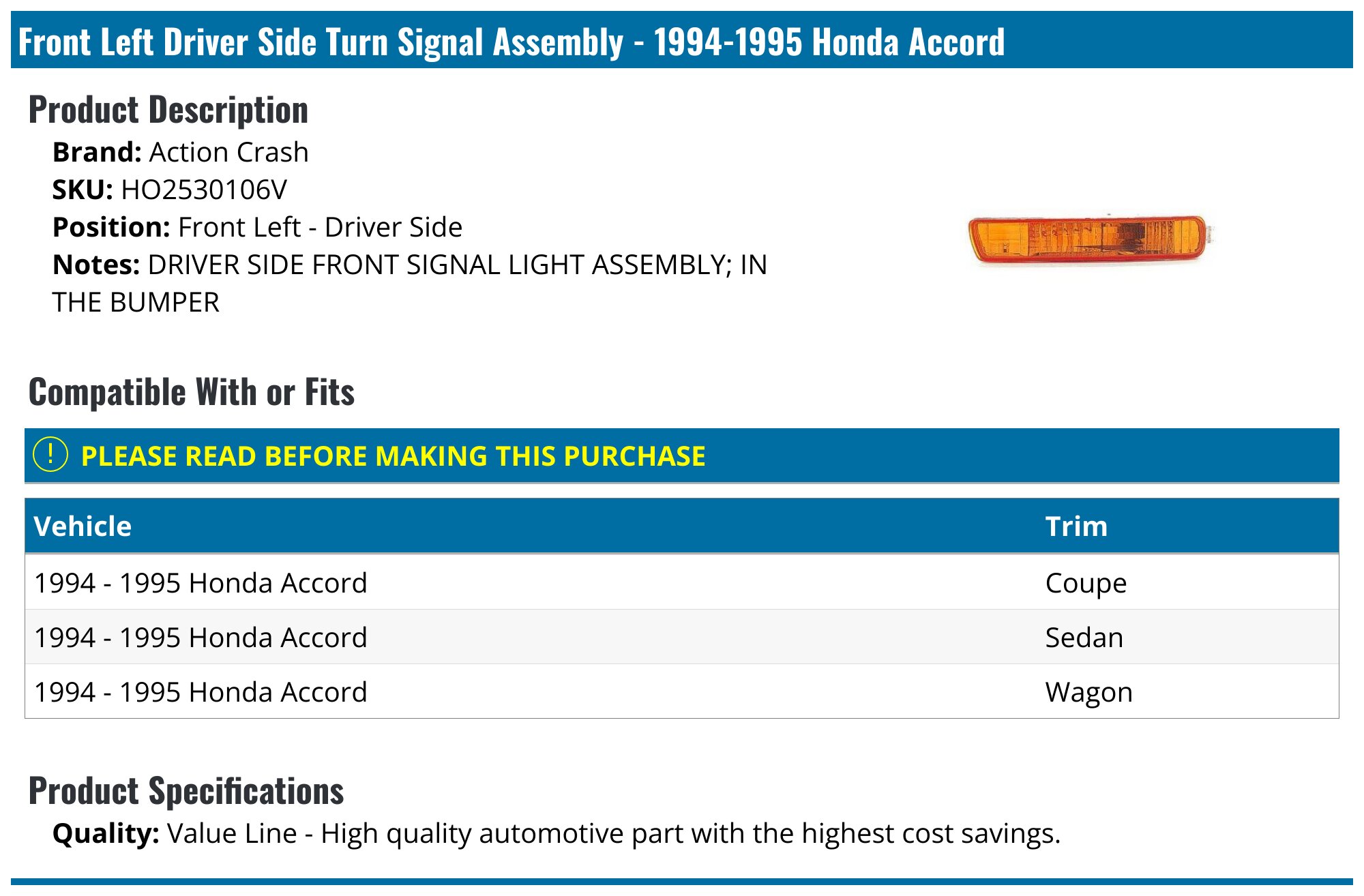 Dorman Turn Signal Light Assembly 1630664