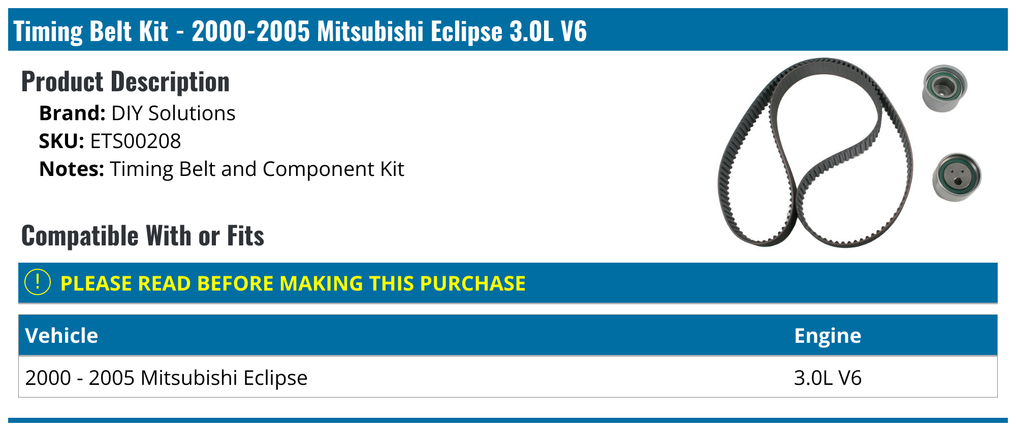 20002005 Mitsubishi Eclipse Timing Belt DIY Solutions ETS00208