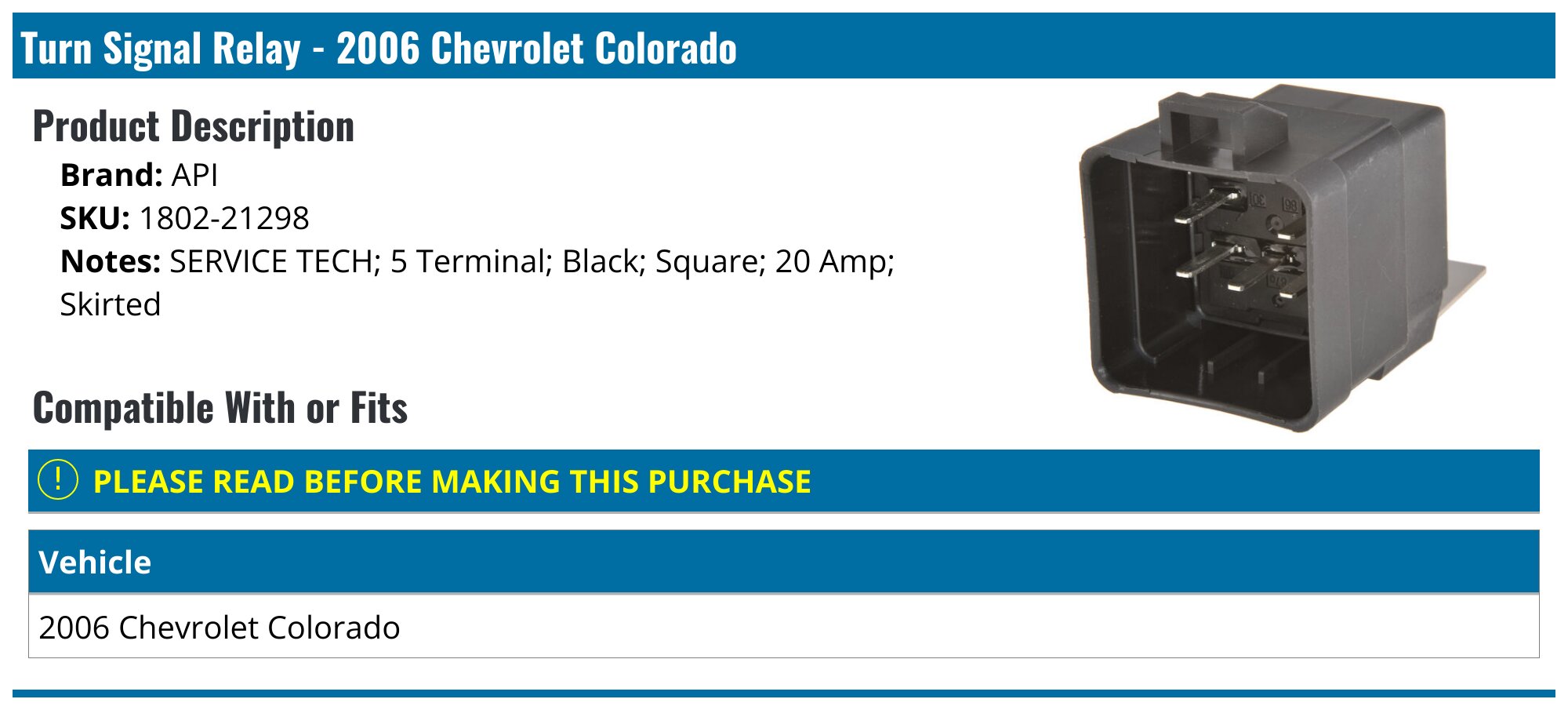 2006 Chevrolet Colorado Turn Signal Relay API 1864707632037