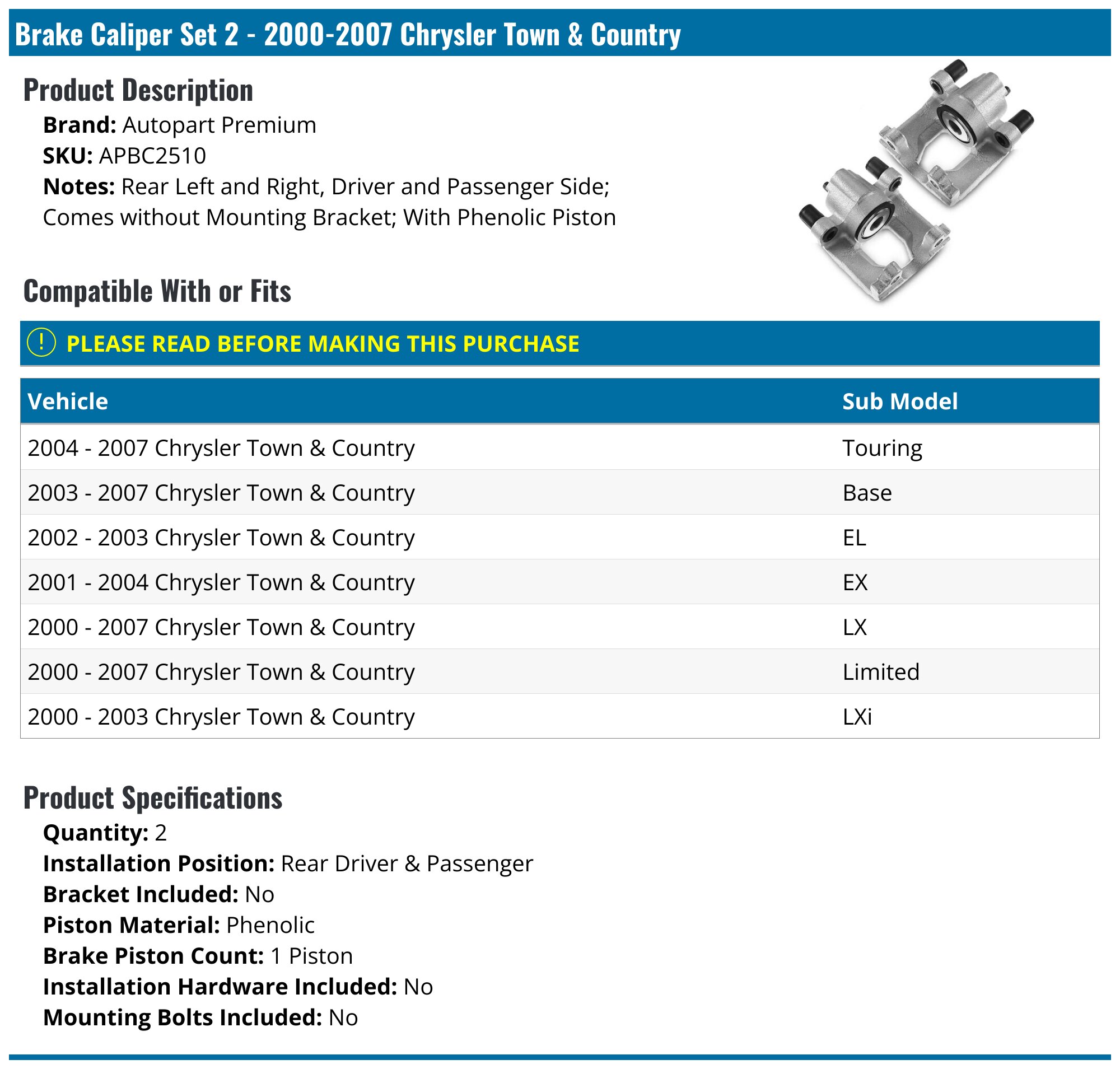 Detroit Axle Front Left Brake Caliper With Bracket For 2001-2007 Grand Caravan