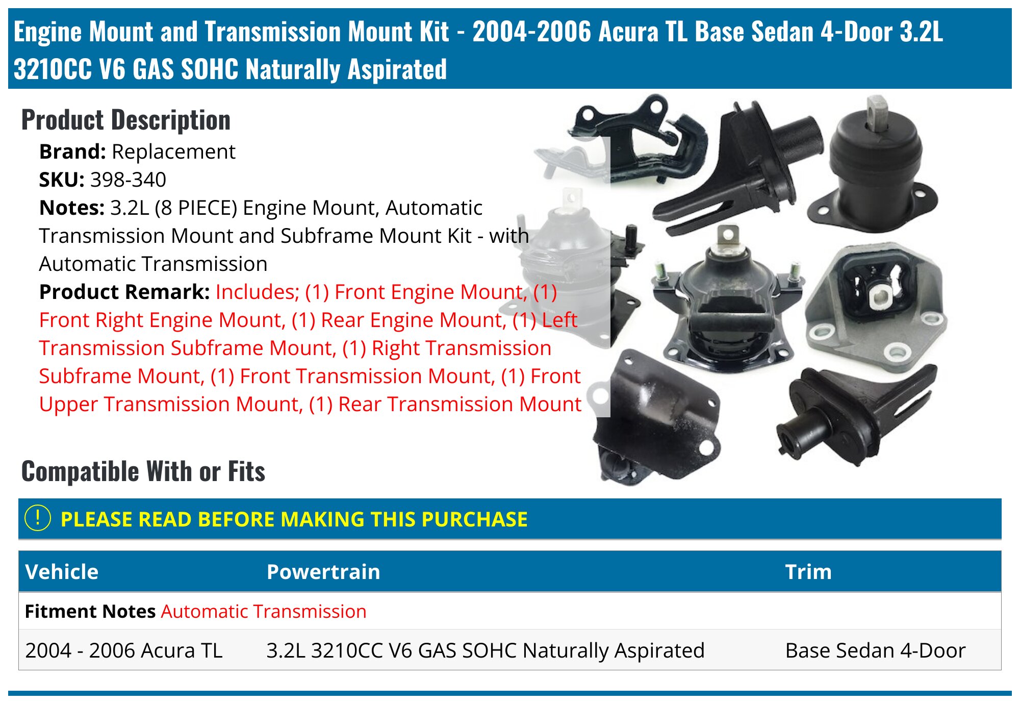 20042006 Acura TL Engine Mount Replacement 398340