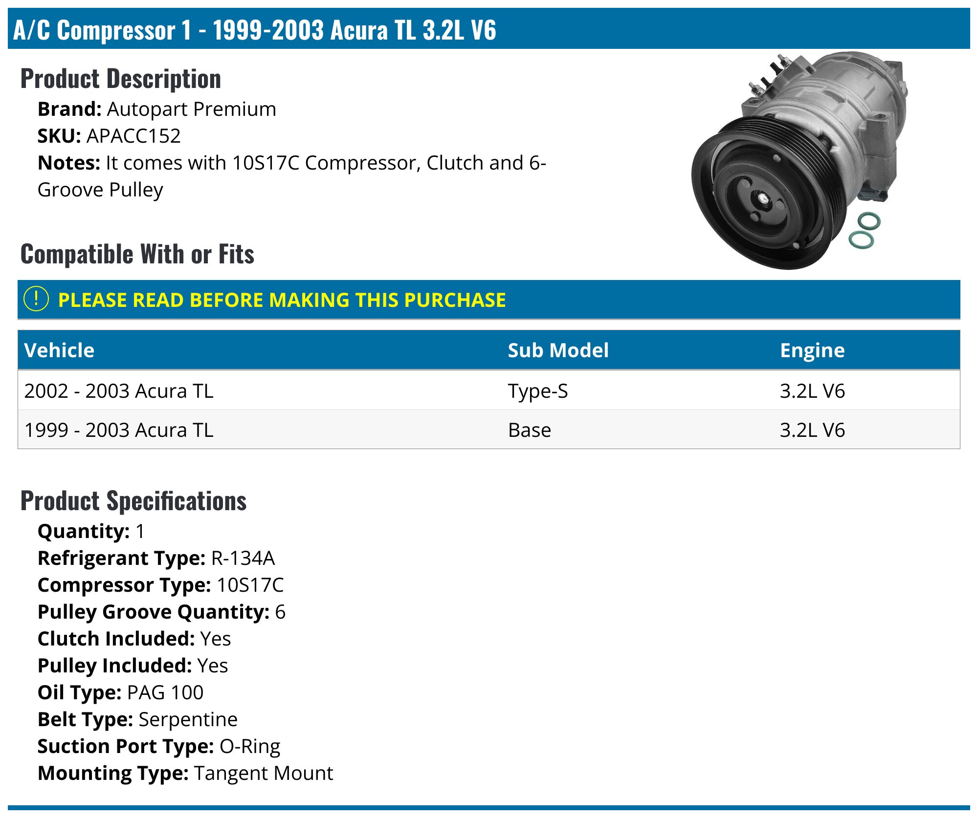 ImportPartDirect A/C Compressor Clutch Coil – Fits Acura RL 2005-2012 (DENSO Compressor Only)