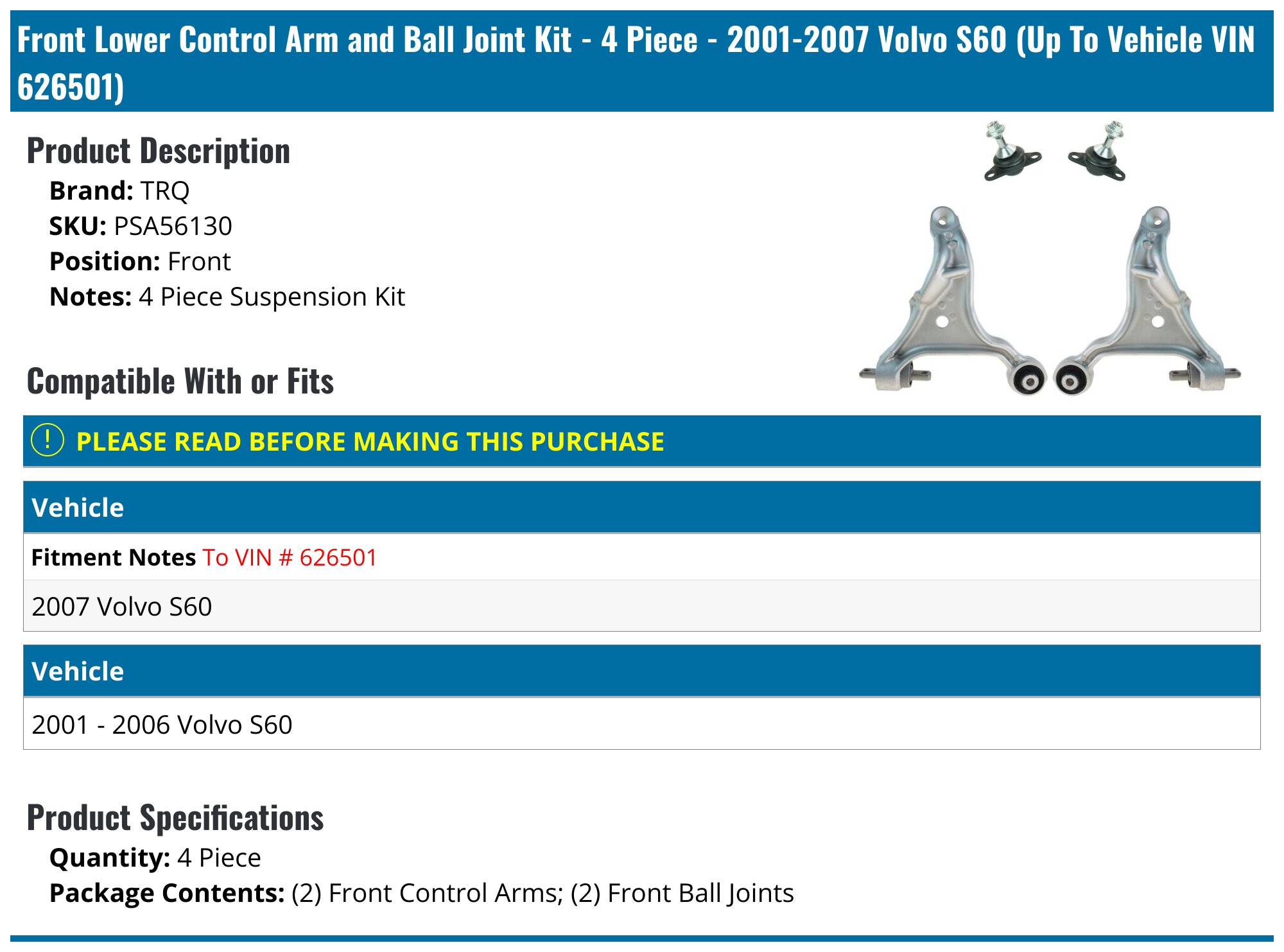 HAWK BROTHER Front Left Right Lower Control Arms Ball Joints Assembly 20804093