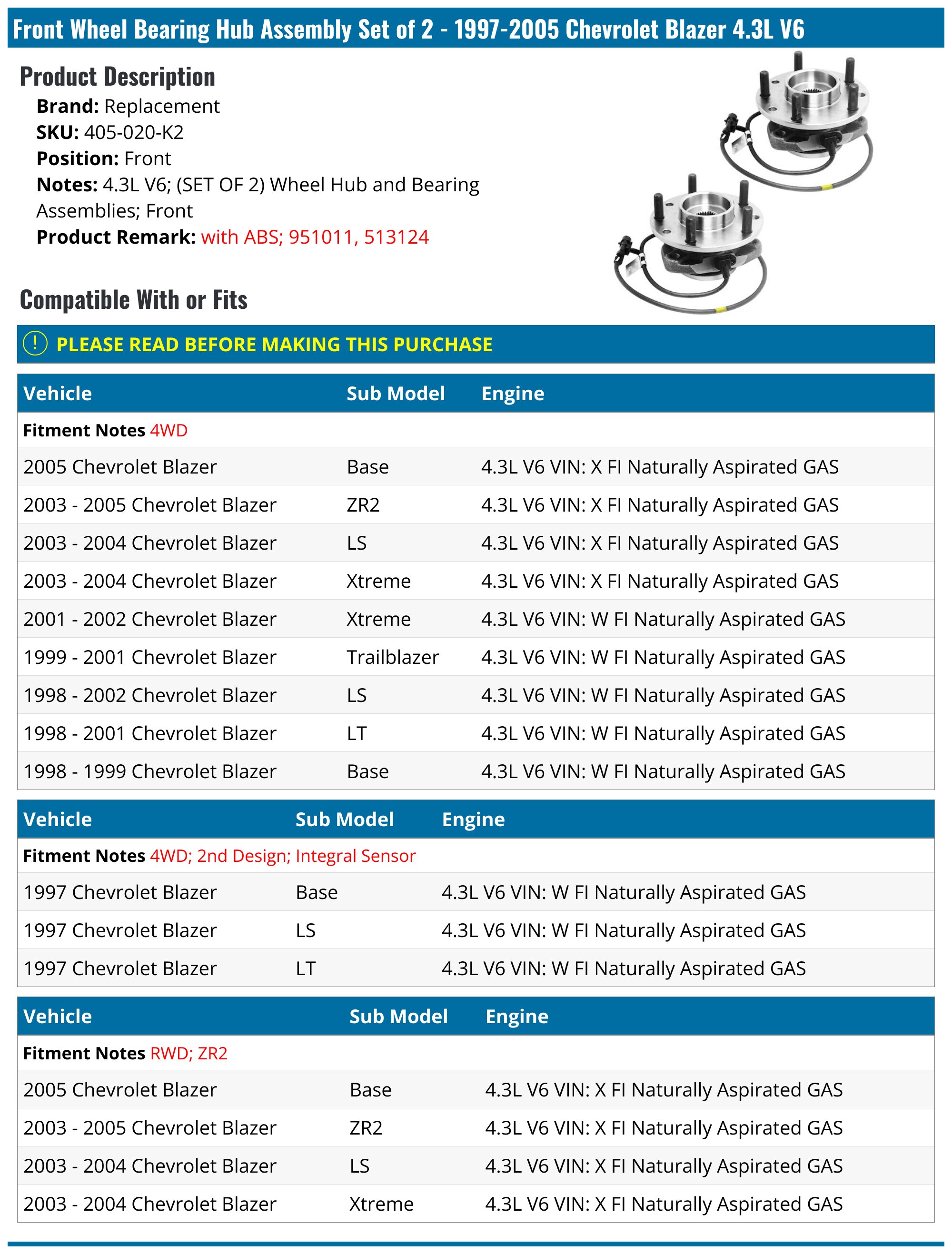 moog-513124 | Front Wheel Hub Assembly | 1997-2005 Chevrolet Blazer