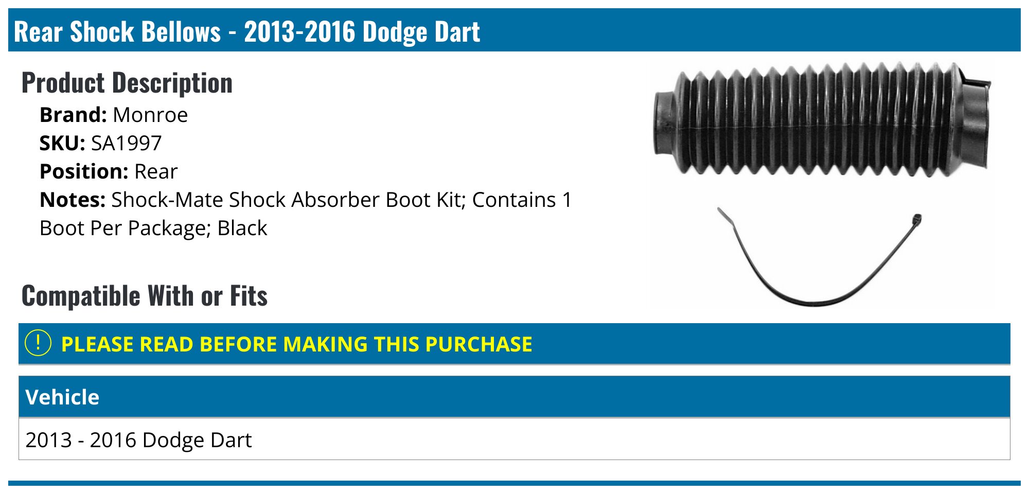 Rear Shock Absorber For 2013-2016 Dodge Dart