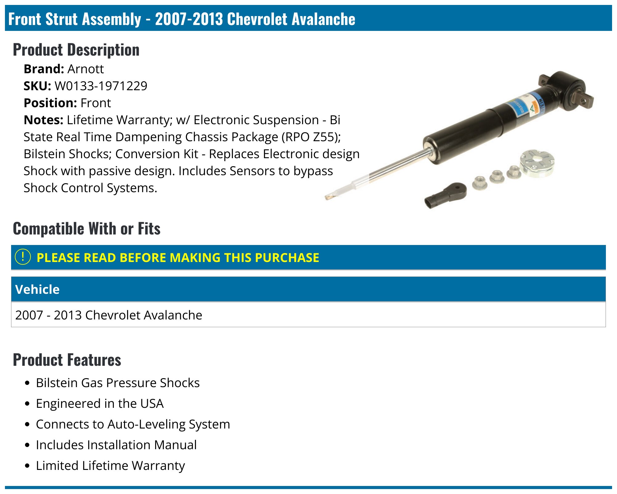2007-2013 Chevy Avalanche Front Suspension Lift Kit & Spring Compresso