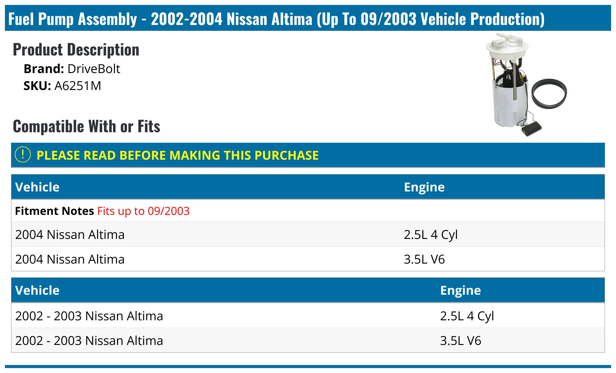 Nissan Altima Fuel Pumps for Auto & Tires A-Premium Electric Fuel