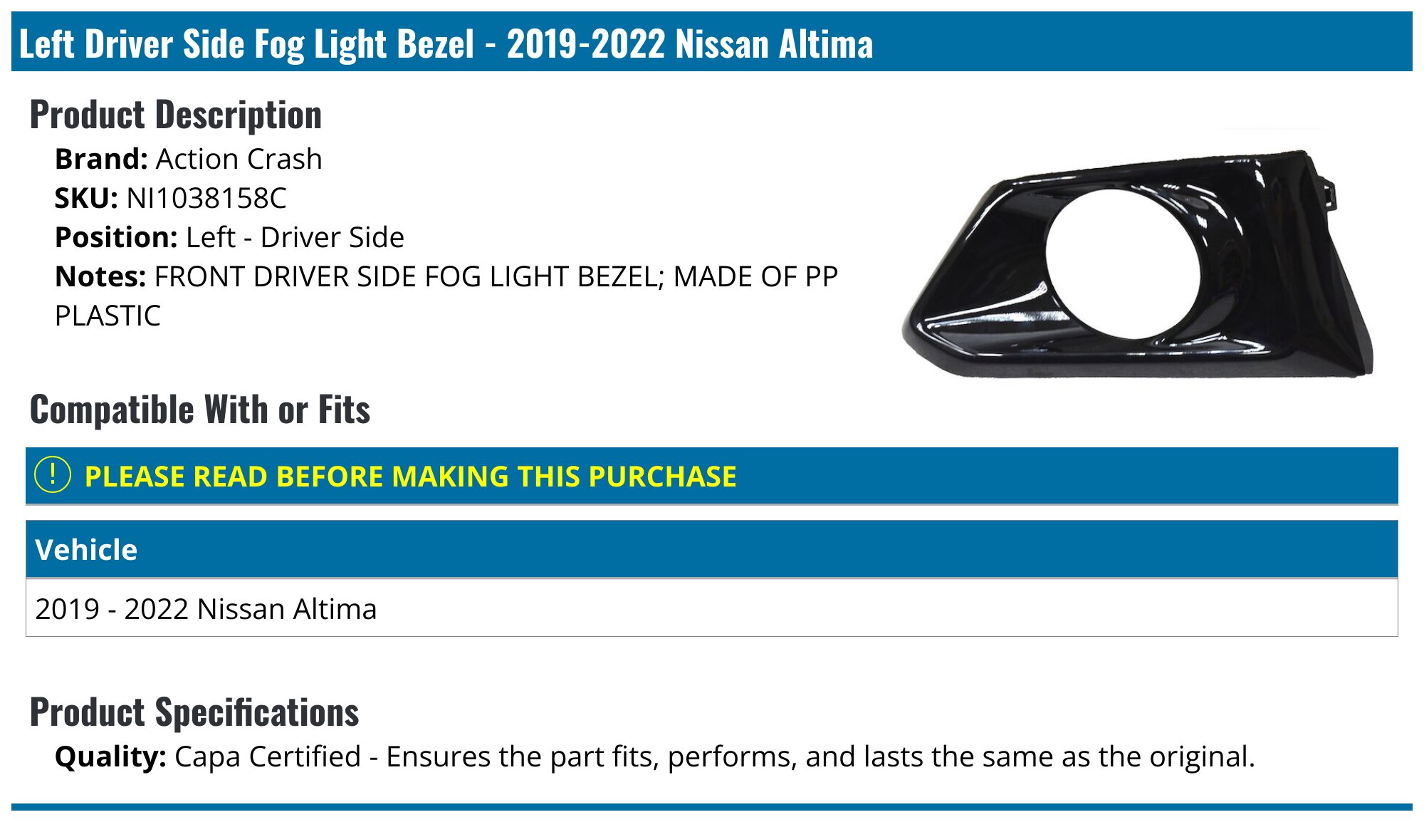 For 2019-2022 Nissan Altima Silver Rear Fog Light Lamp Cover Trim