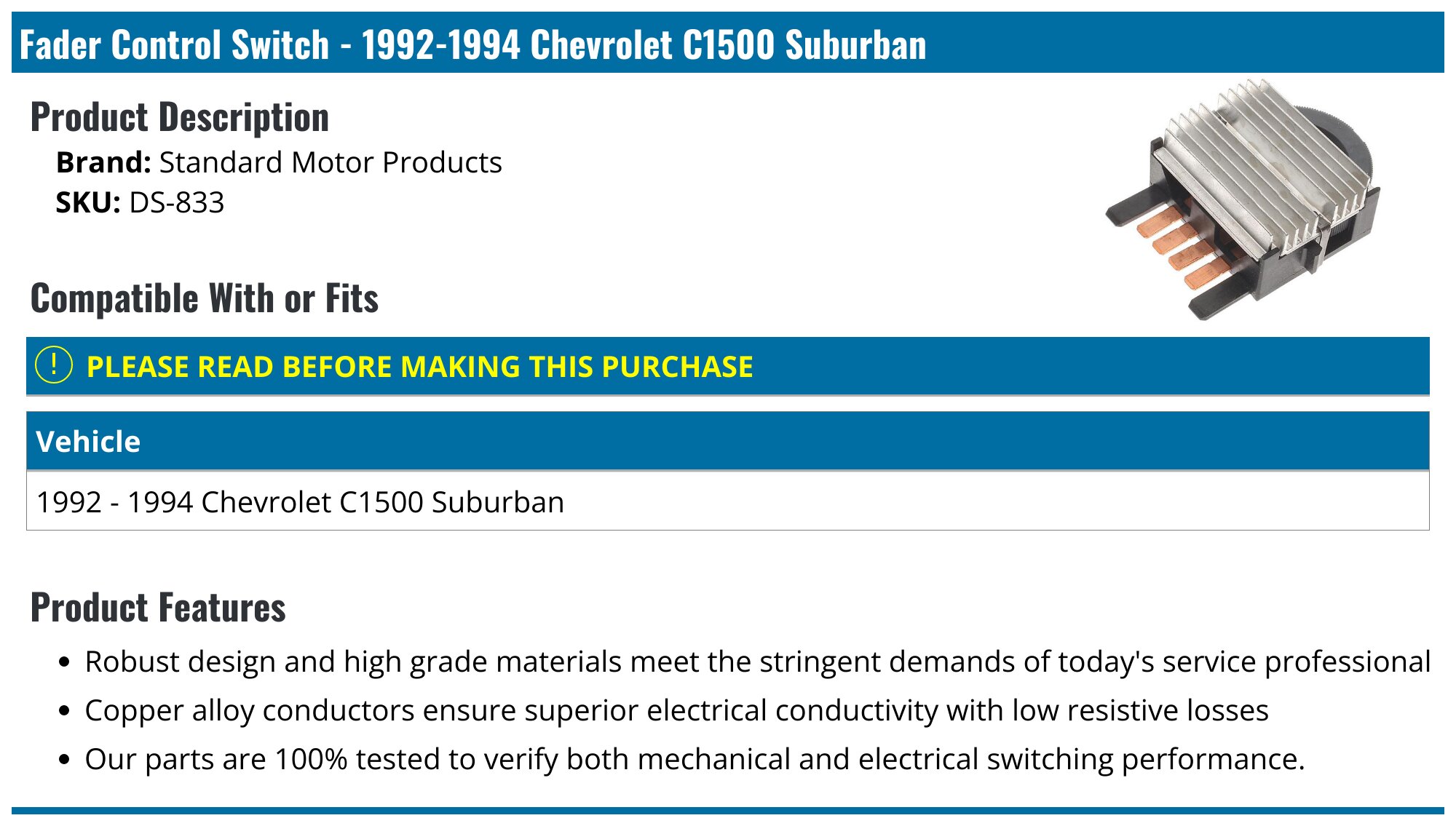 1992-1994 Chevrolet C1500 Suburban Fader Control Switch - Standard ...